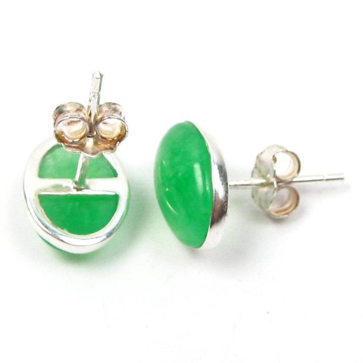 10X7mm Oval Dark Green Jade 925 Silver Stud Earrings eBay