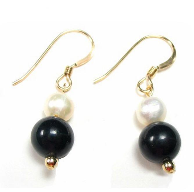 Black Keshi Pearl Jade Earrings-Gold Plated Hook