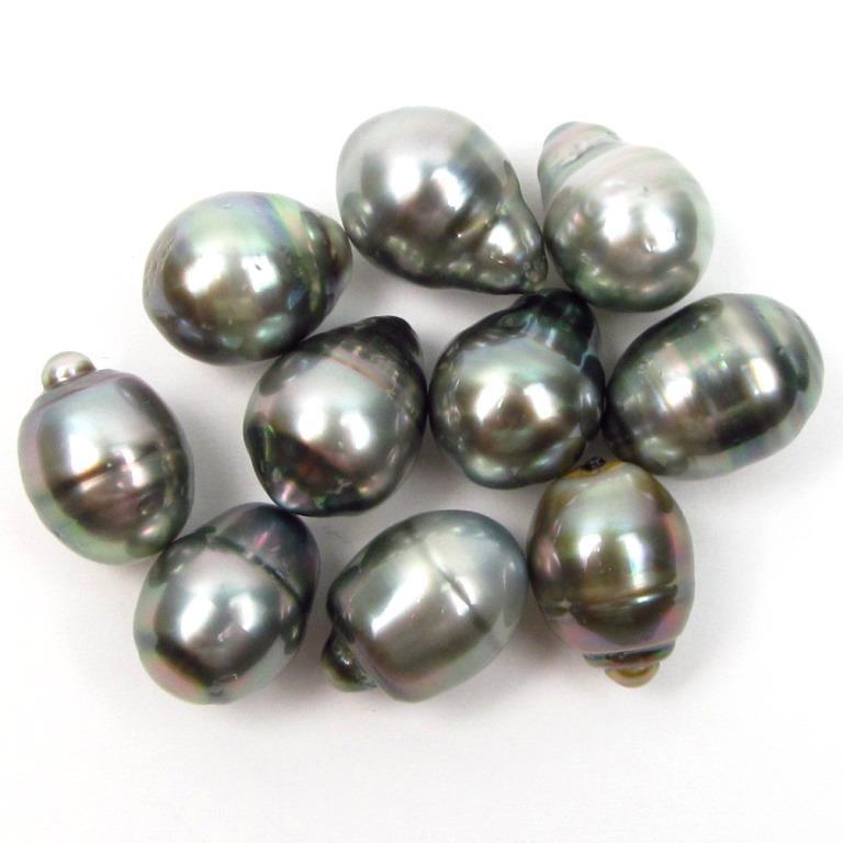 10 pcs 10-11mm Long Tear Drop Loose Tahitian Silver / Green Pearls | eBay