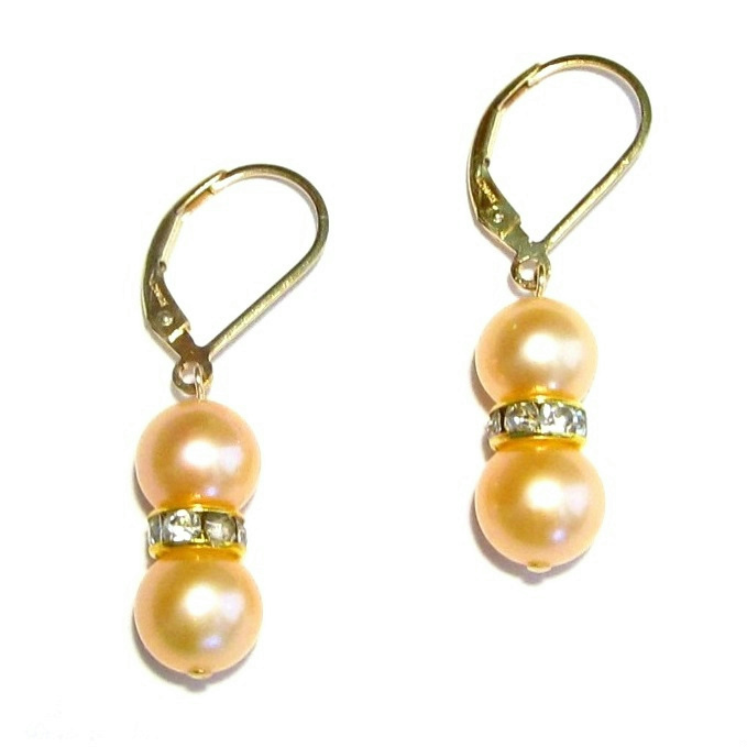 8-8.5mm Genuine Pink Pearl Lever Back Earrings 14k Yellow Gold Filled 