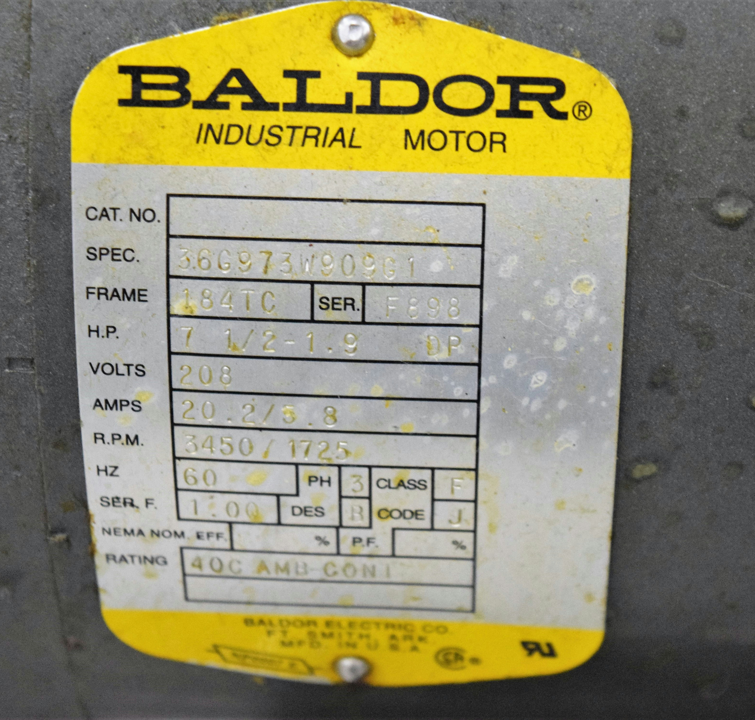 Baldor 3-Phase Industrial Motor 184TC, 3450 RPM, 1725 ... 2 hp baldor motor wiring diagram 