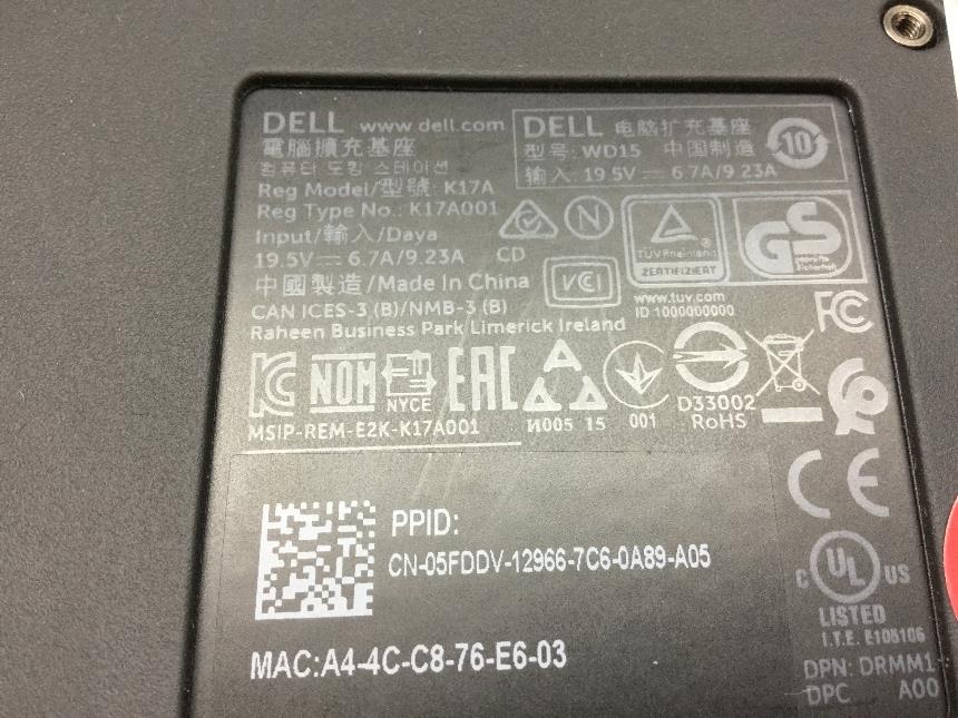 2 USB 3.0 Cables VGC Dell WD15 // K17A 4K Monitor Dock with 130W P//S and