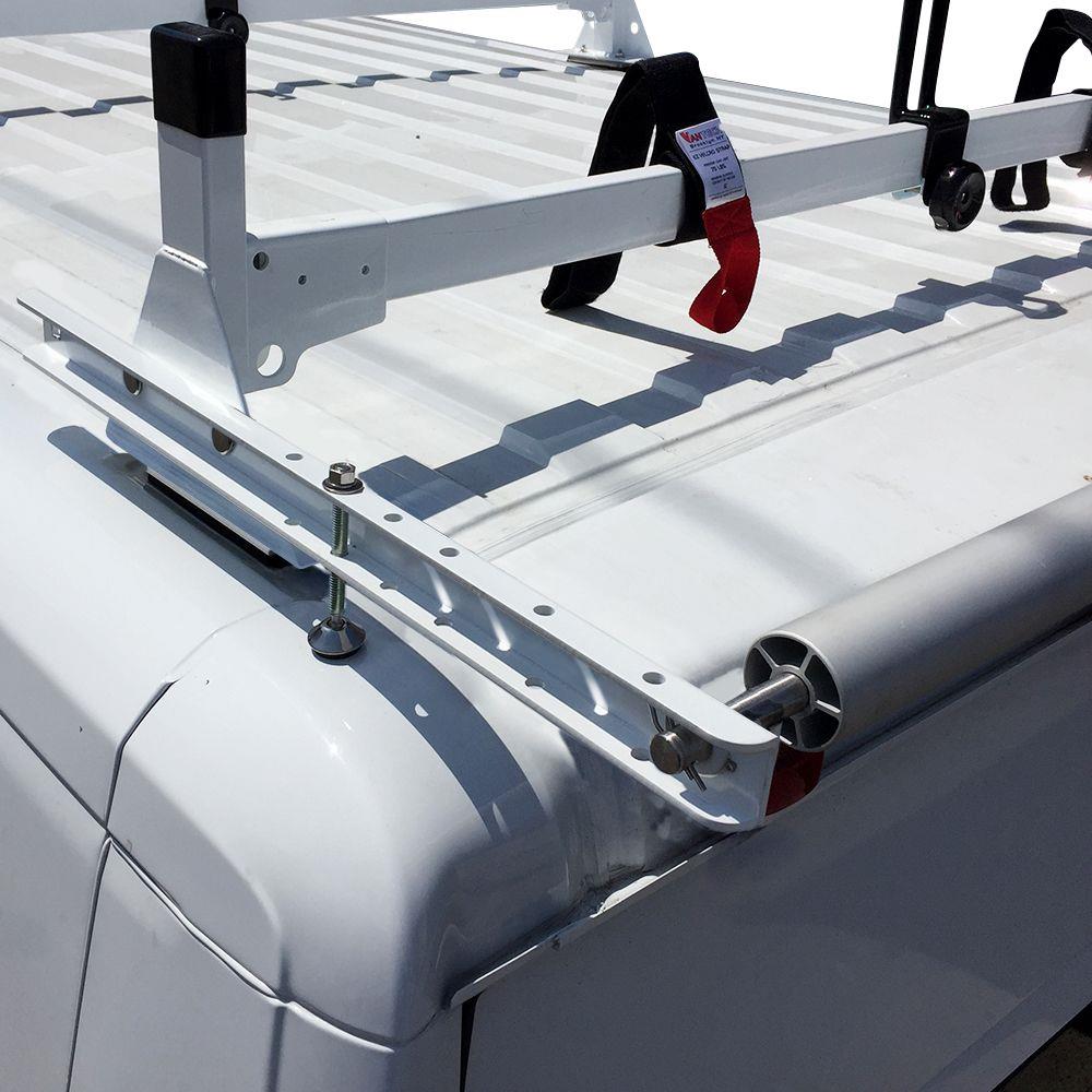 White Vantech H1 3 Bar AL Ladder Rack w/ ROLLER for Nissan NV Cargo Low