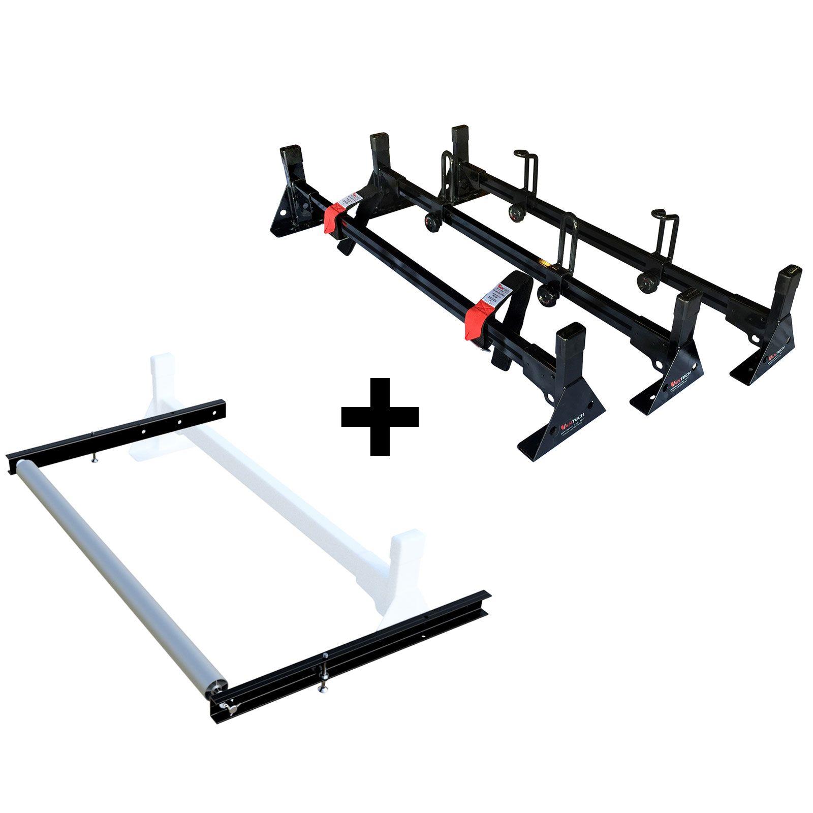 Black Vantech H1 3 Bar Steel Ladder Rack w/ ROLLER for Ford Transit