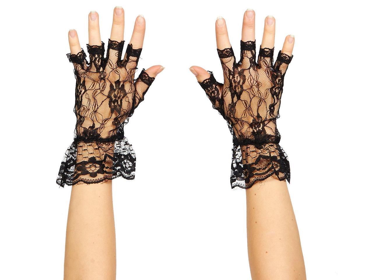 Womes Black Lace Fingerless Gloves 80s Material Girl Ebay