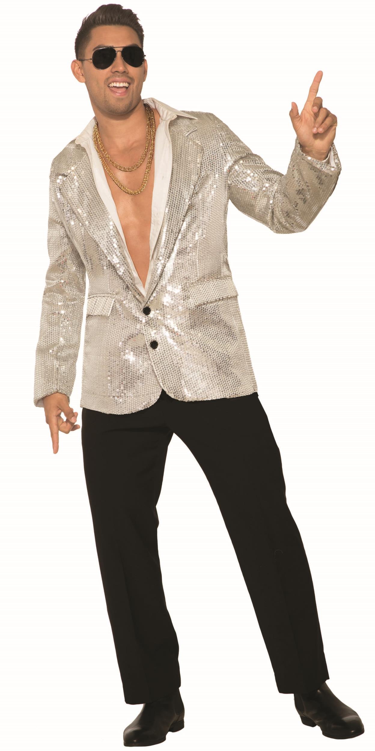 Silver Sequin Blazer Adult Men's Disco Jacket With Pockets X-Large | eBay