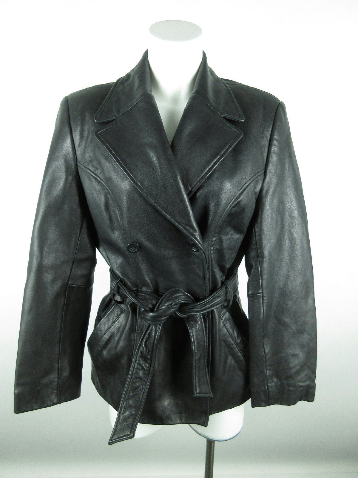 Valerie Stevens Women S Leather Waist Tie Shoulder Pads Black Valerie Stevens Women S Leather Waist Tie Shoulder Pads Black Peacoat Jacket