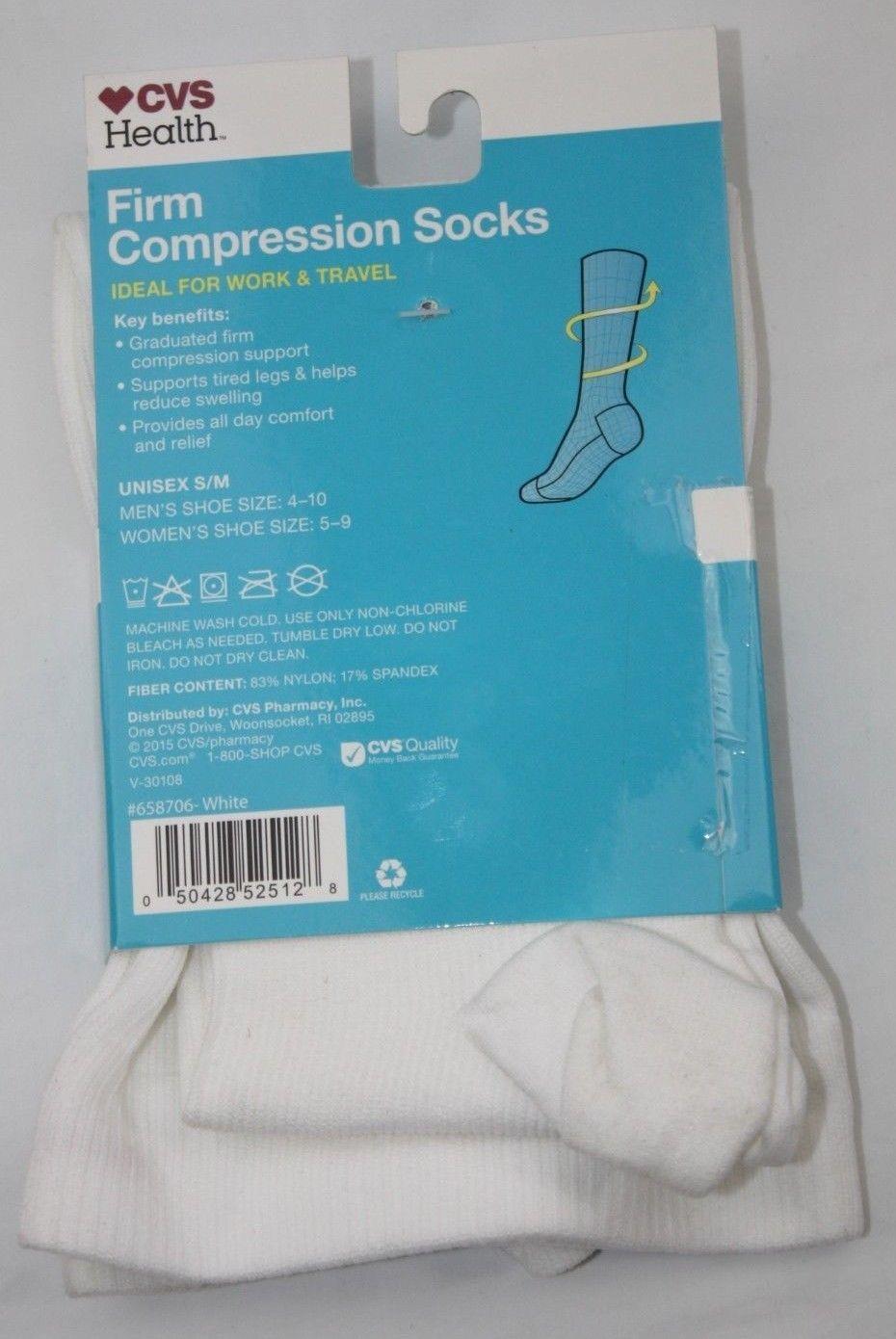 CVS Health White Firm Compression Socks Size S/M Over Calf Length 1 ...