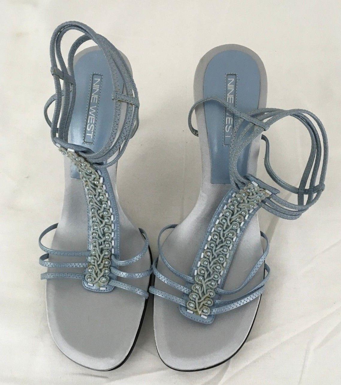 Nine West Womens Ladies Powder Blue Strappy Sandal Heels Shoes Size ...