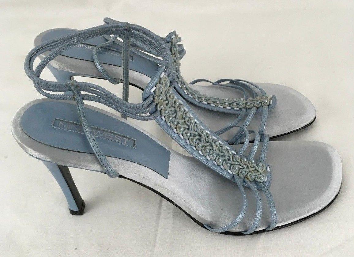Nine West Womens Ladies Powder Blue Strappy Sandal Heels Shoes Size Size 9.5M | eBay
