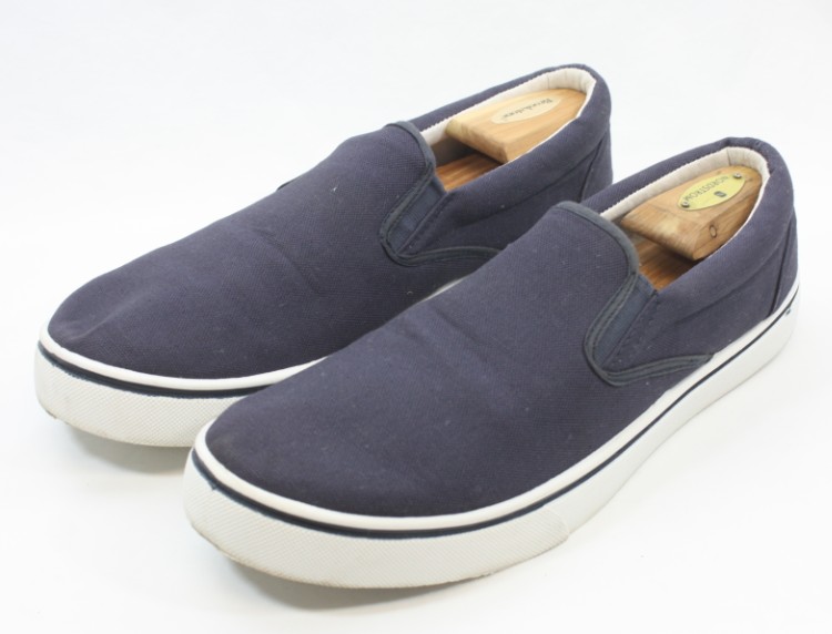navy blue slip on canvas shoes