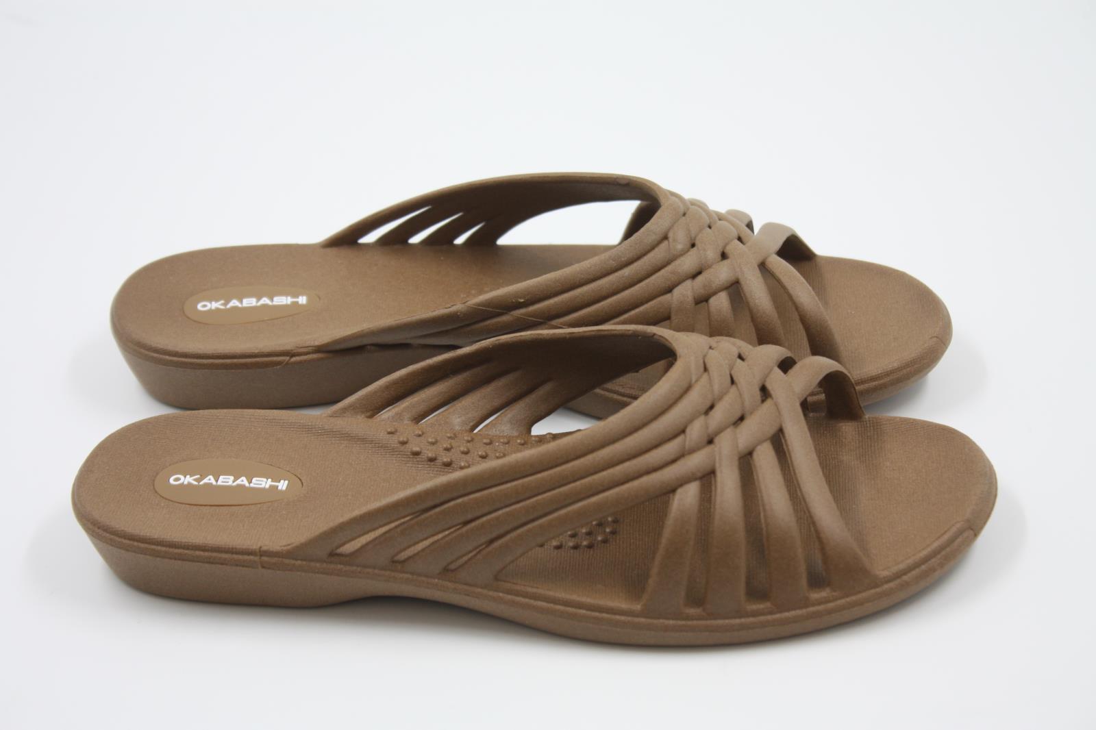 Okabashi Women Ladies Brown Flip Flops Slides Sandals Shoes Size M-L 8 ...