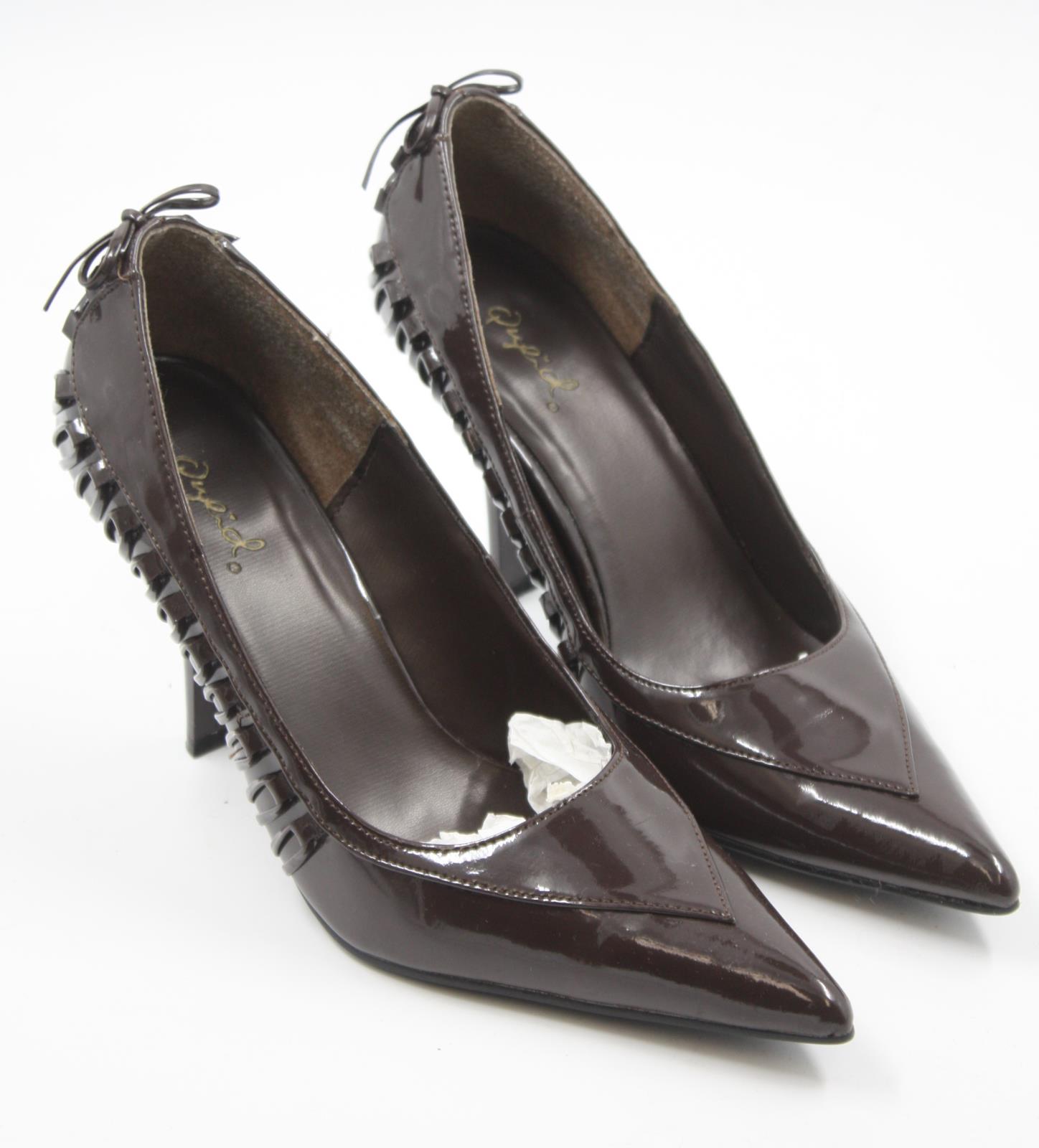 Qupid Women Ladies Brown Patent Closed Toe Pumps Heels Shoes Size 8M | eBay