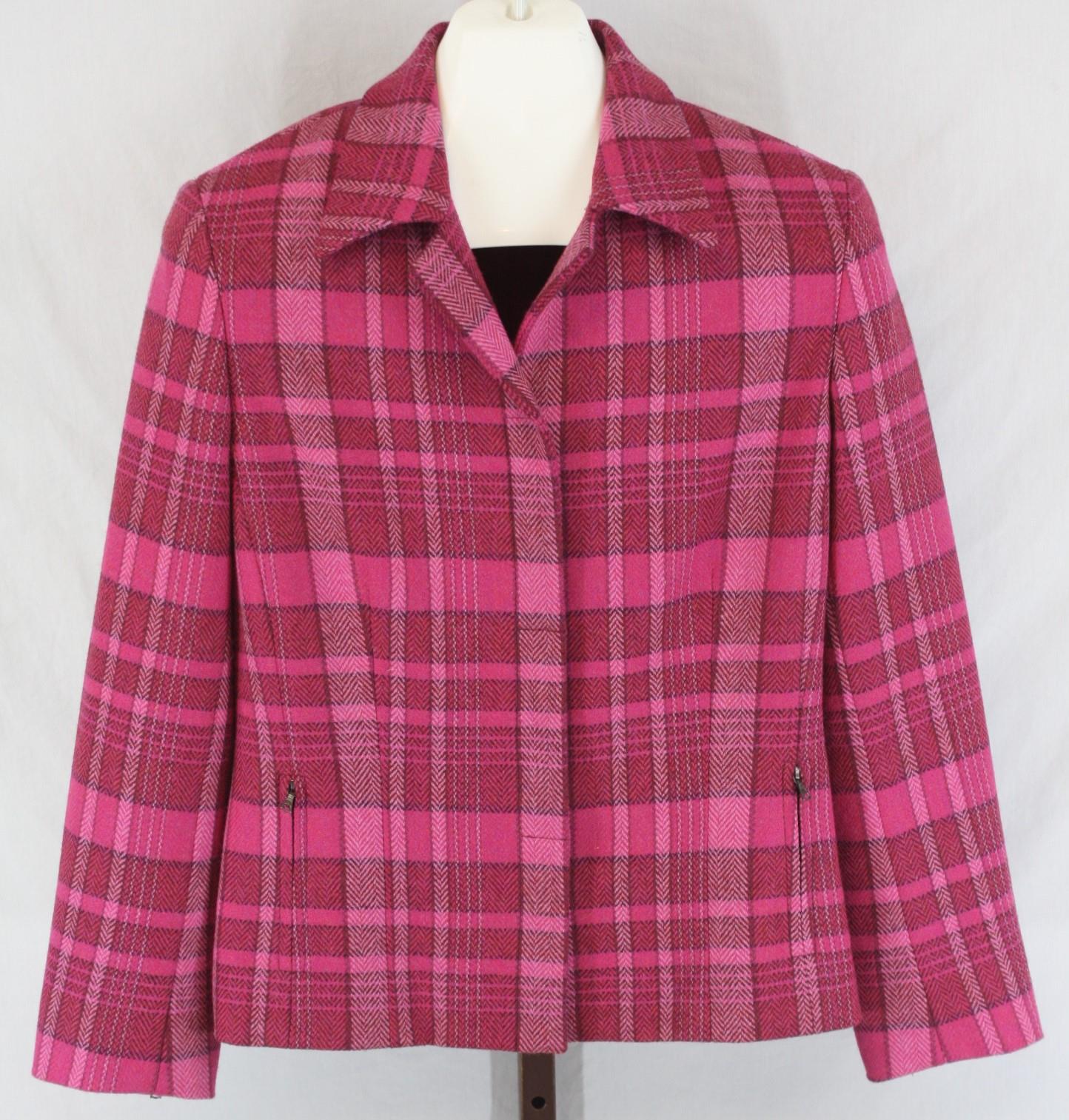Carlisle Womens Ladies Pink Two-Toned Plaid Hidden Button Down Jacket ...