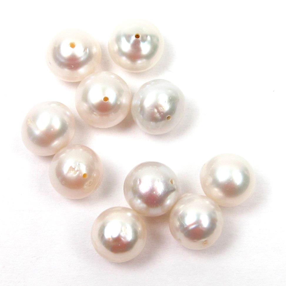 10 pcs Authentic 9-9.5mm Oval  Button Loose Australian White South Sea Pearl