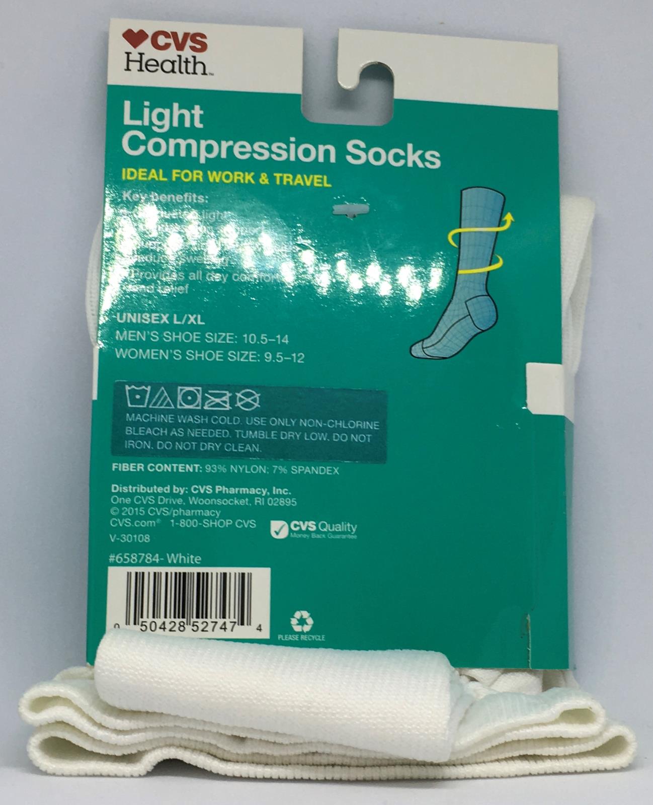 CVS Health 1 Pair White Solid Over Calf Light Compression Socks Size L ...
