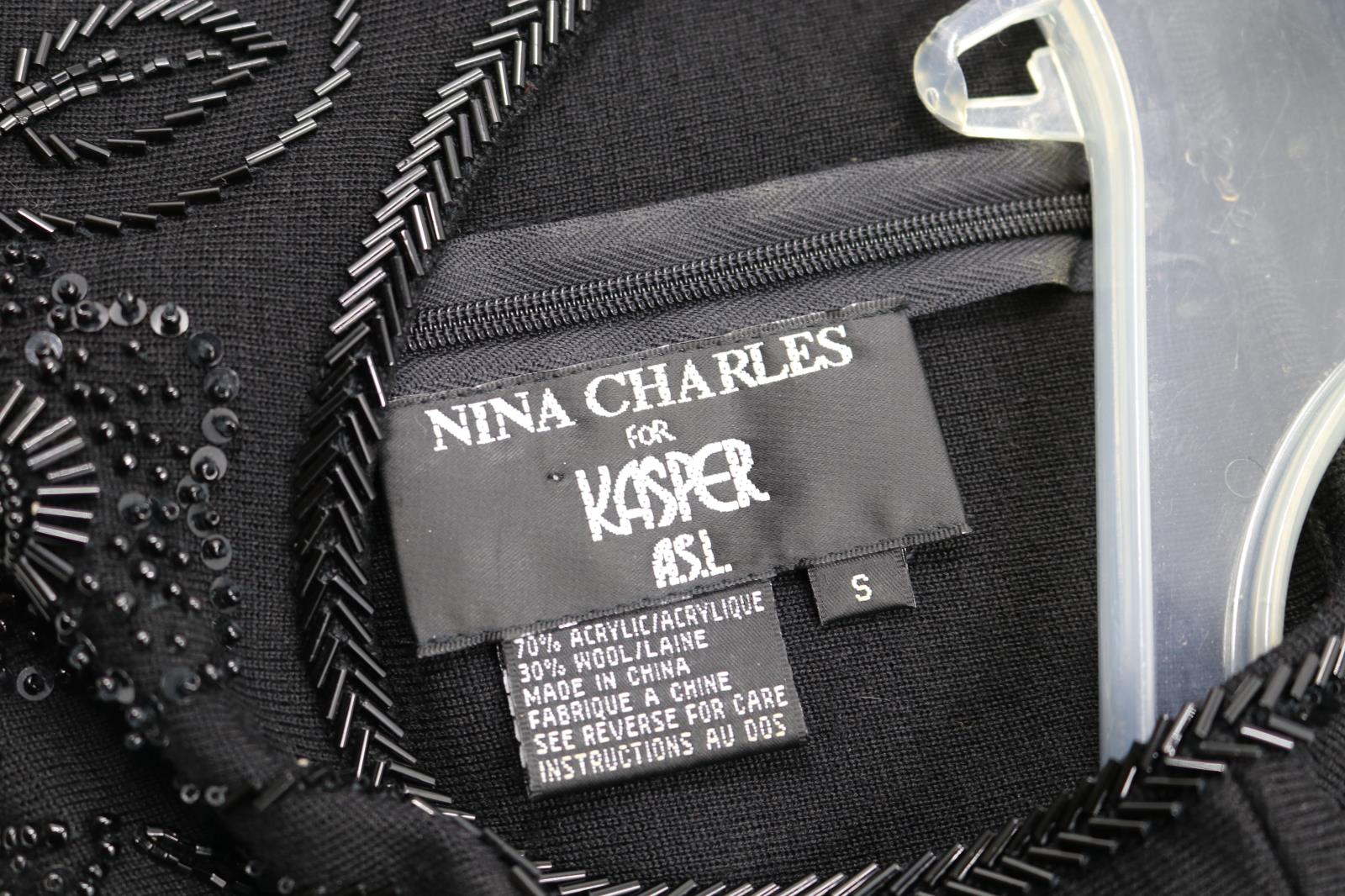 Nina Charles For Kasper Womens Black Beaded Top Short Sleeve Sheath