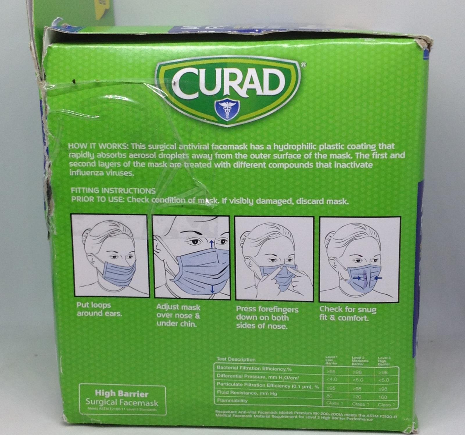 Curad Antiviral Medical Face Mask Pleated Box of 8 CUR384S Open Box eBay