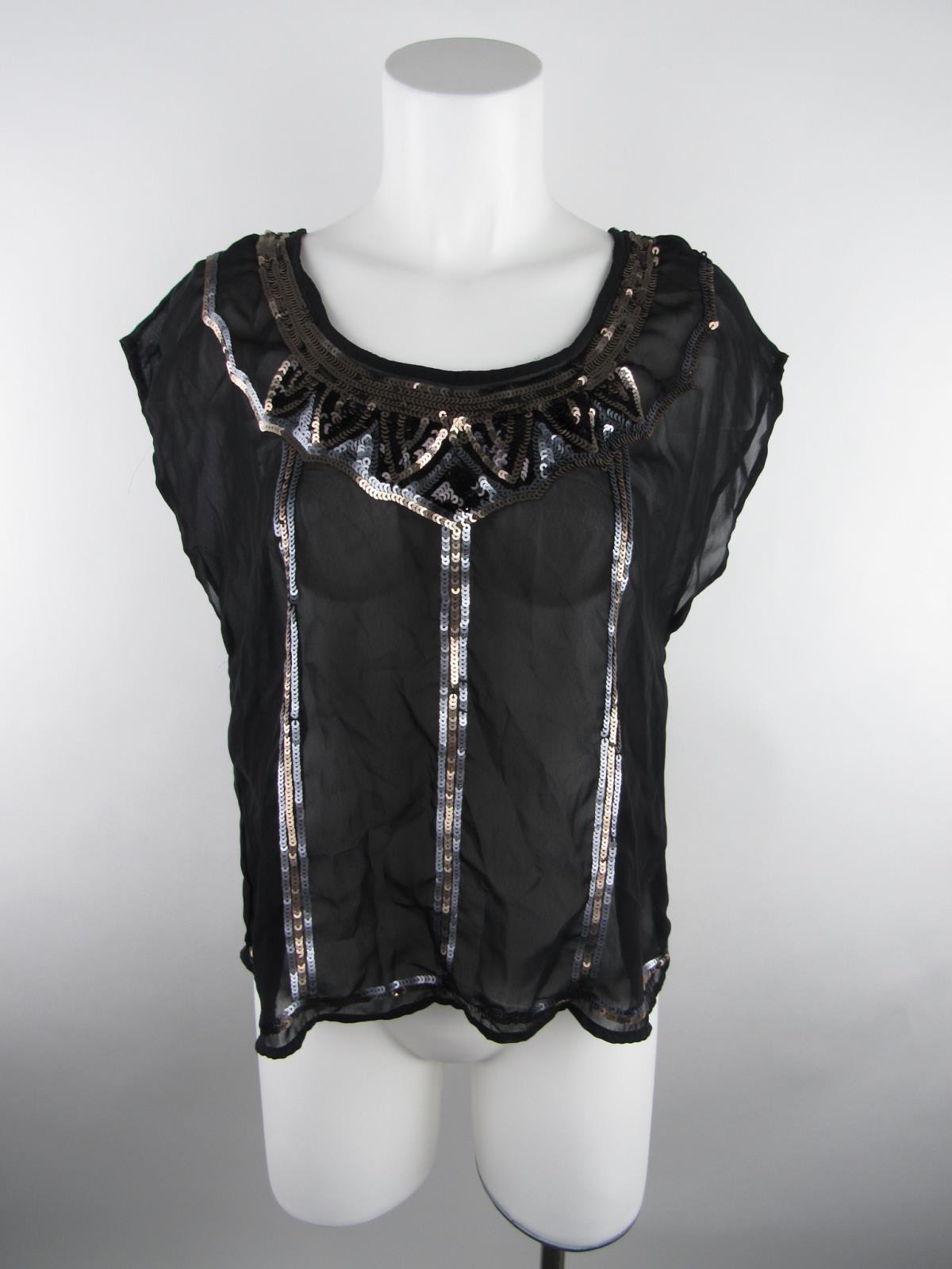 Details Decree sz about Sequins  Neck M Polyester Black Top Scoop Blouse Women\u0027s Sheer