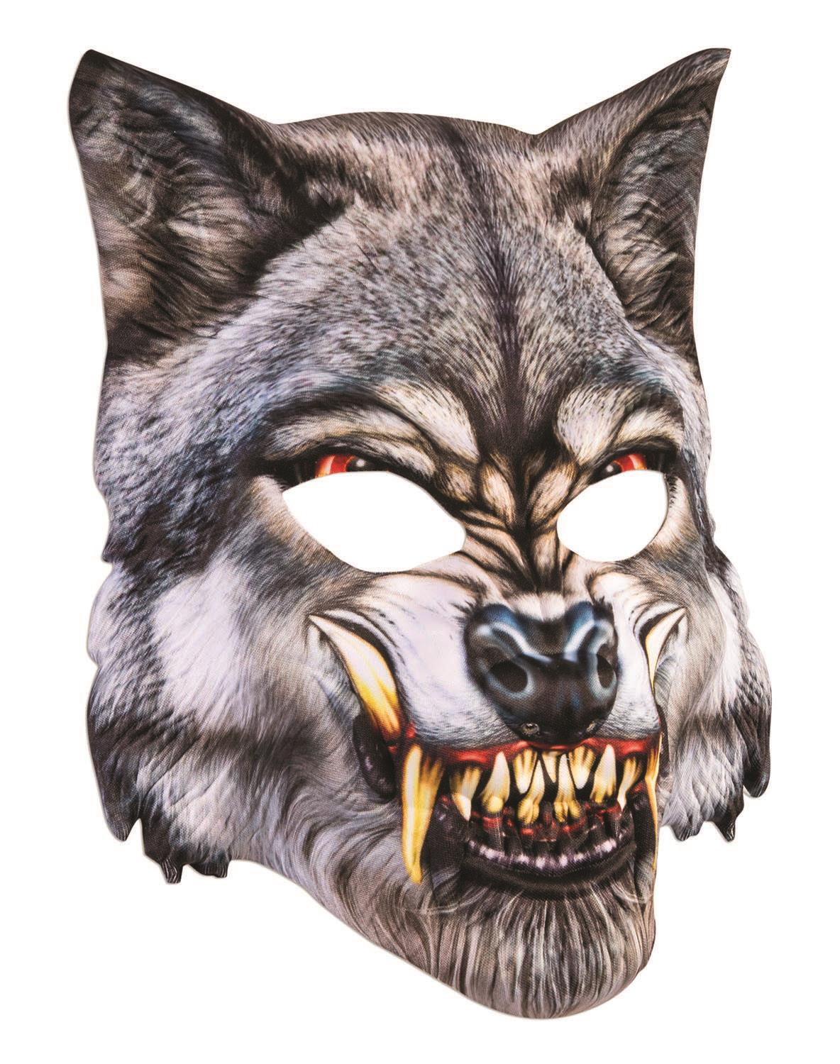 Mean Wolf Mask 3D Screen Print Realistic Soft Face Mask Fun Fur Adult ...