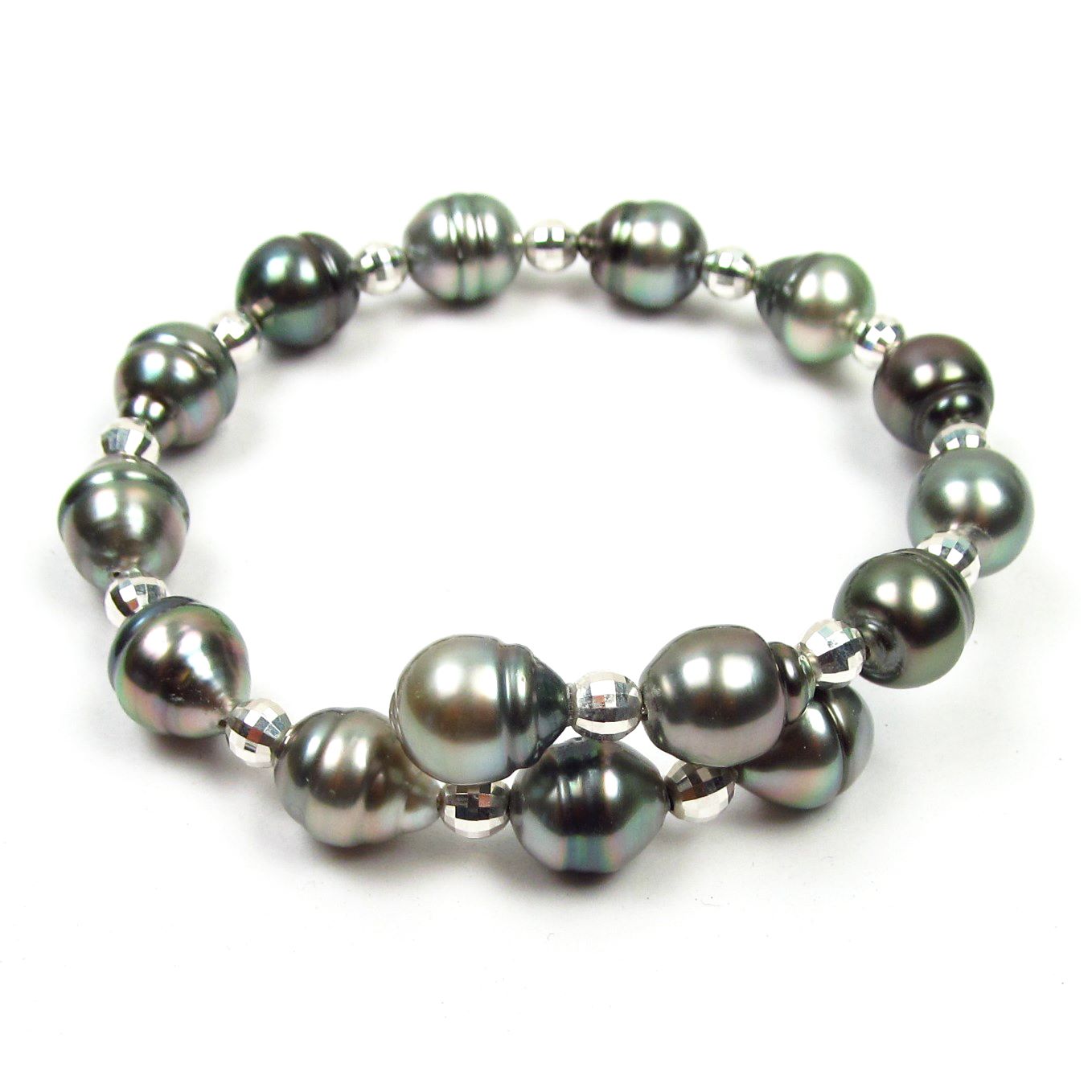 Bracelet En Perles De Culture De Tahiti Noir Vert (8,5-10,7 Mm) - Monture Argent Sterling 925, Longueur 8,07 Pouces