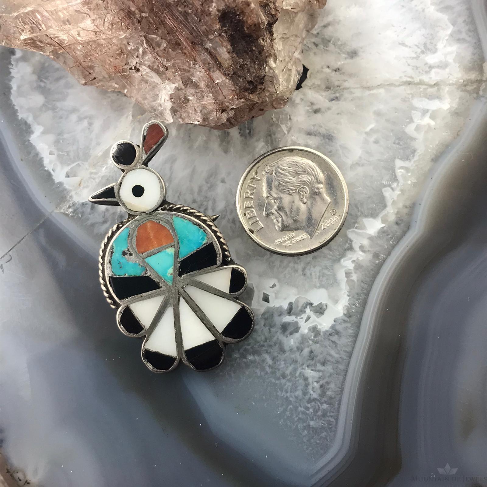 Silver Inlay Thunderbird Brooch, Zuni Native American