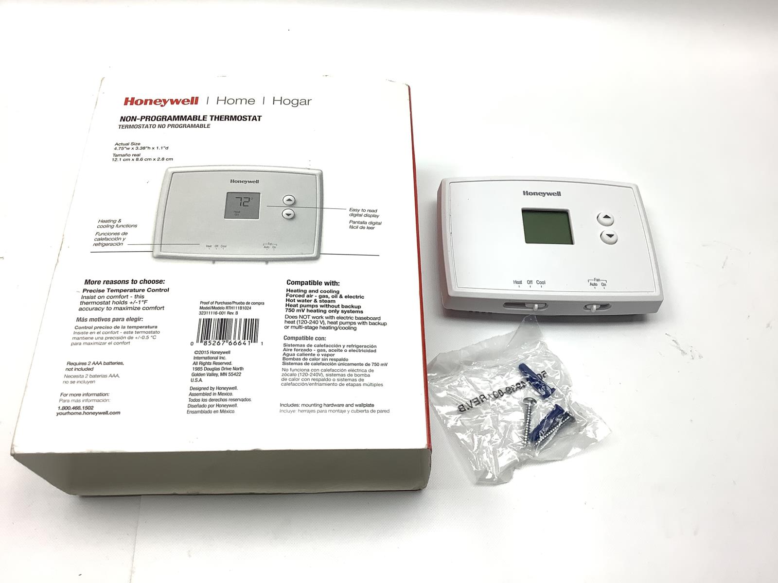 Honeywell Horizontal Digital Non-Programmable Thermostat White New