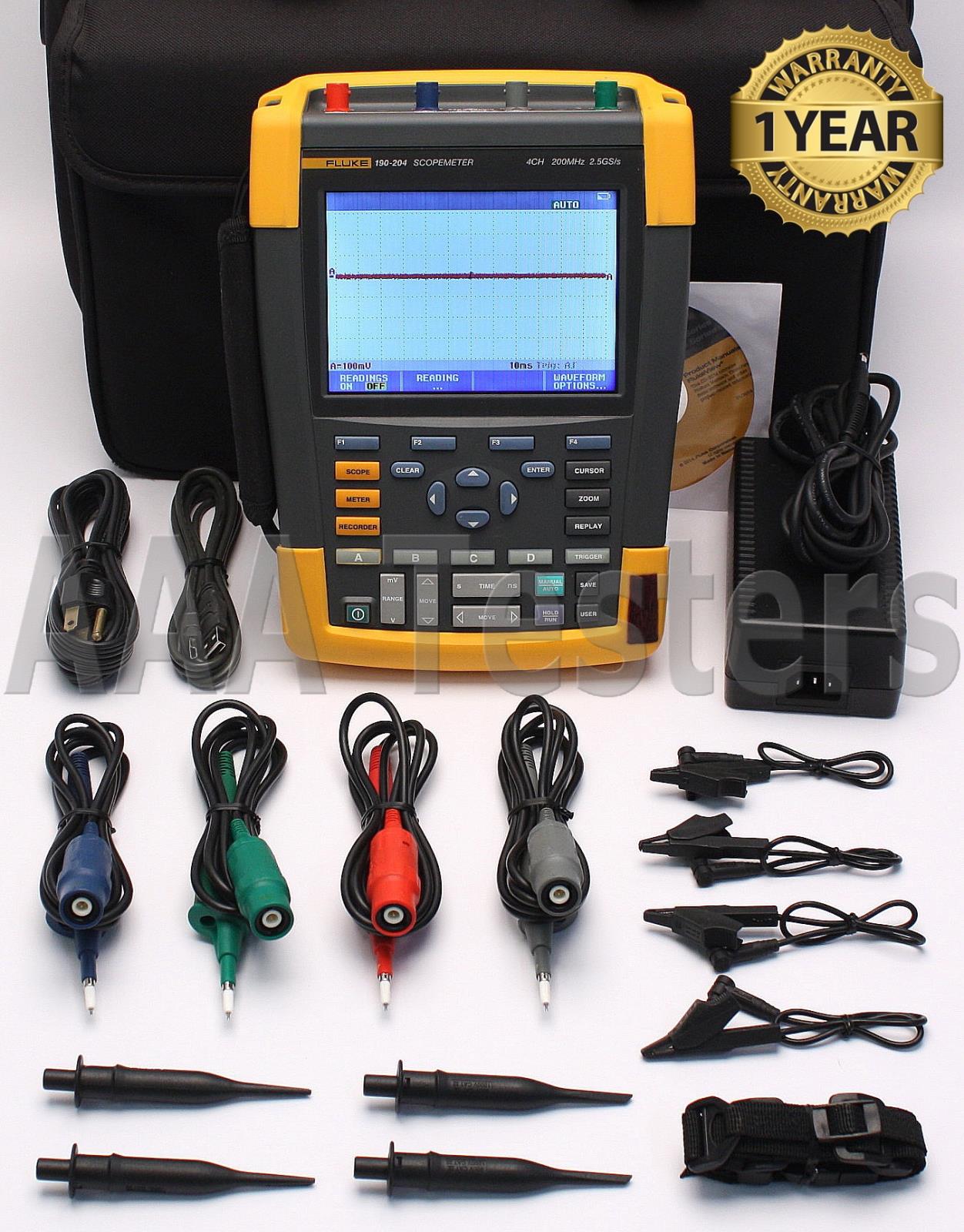 Fluke 190-204 ScopeMeter 2.5GS/s 4 Channel 200MHz Oscilloscope 190 204 ...