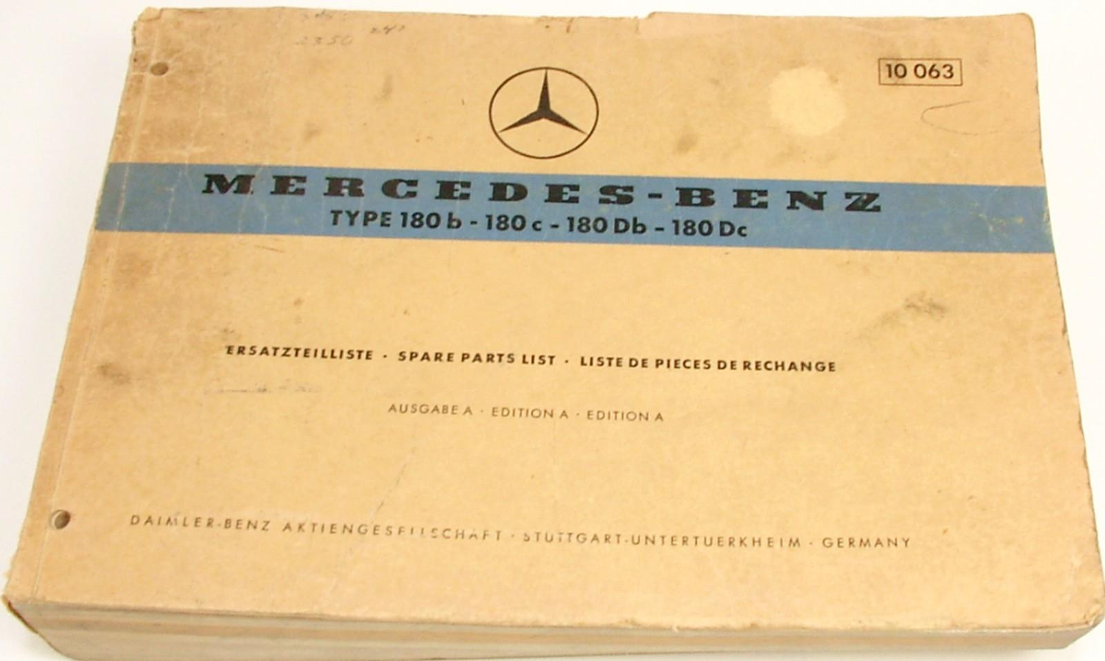 Mercedes Dealer Issue Parts Book Exploded View & Numbers 1959-62 180 b