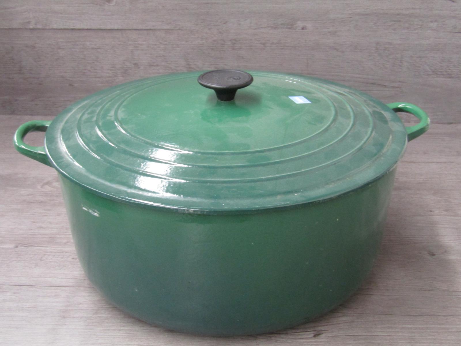Massive Vintage Le Creuset Dark Forest Green 13 1/4 Qt Dutch Oven Cast