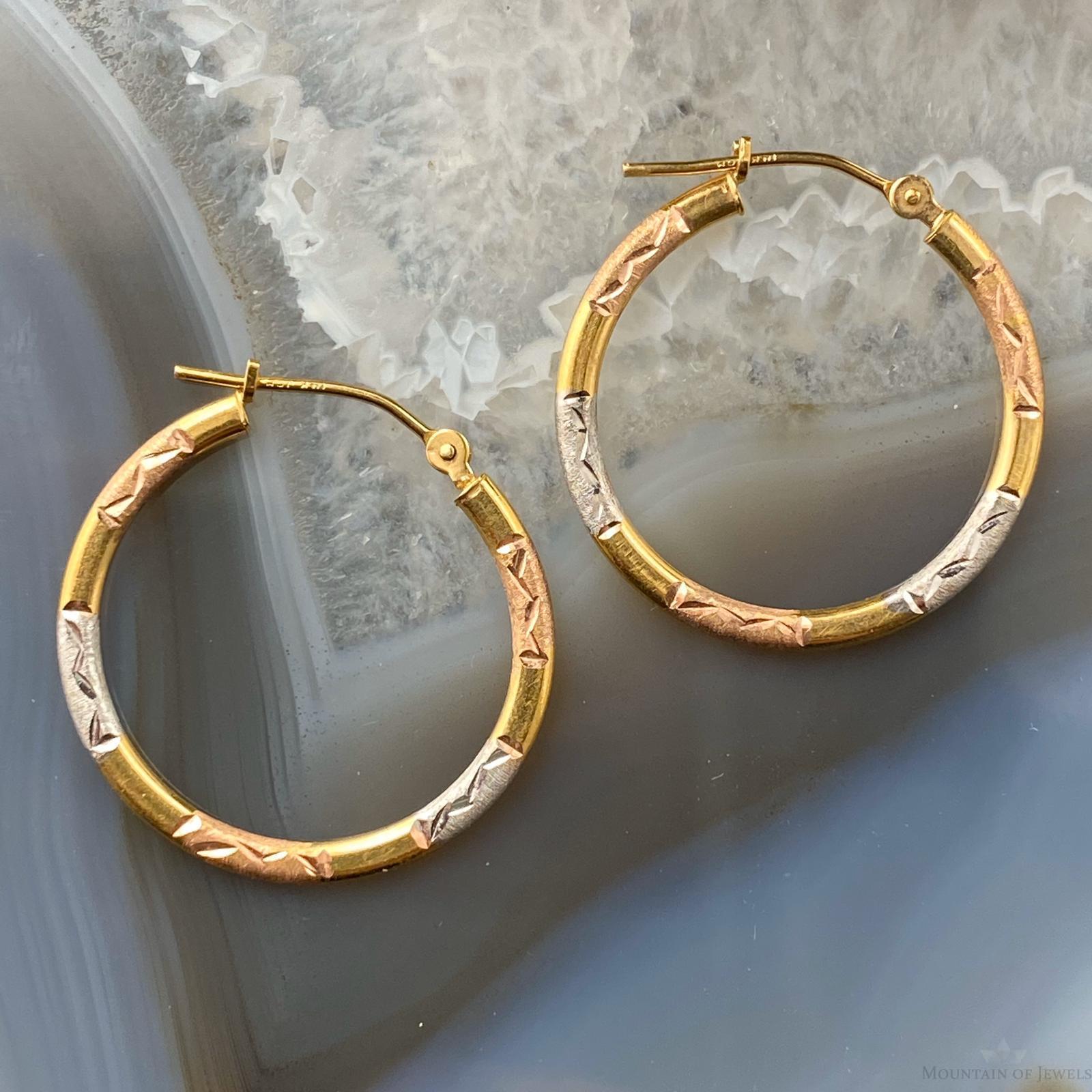 14K Tri Color Gold 3/4" Hoop Earrings For Women, 0.9 grams &1.23 mm | eBay