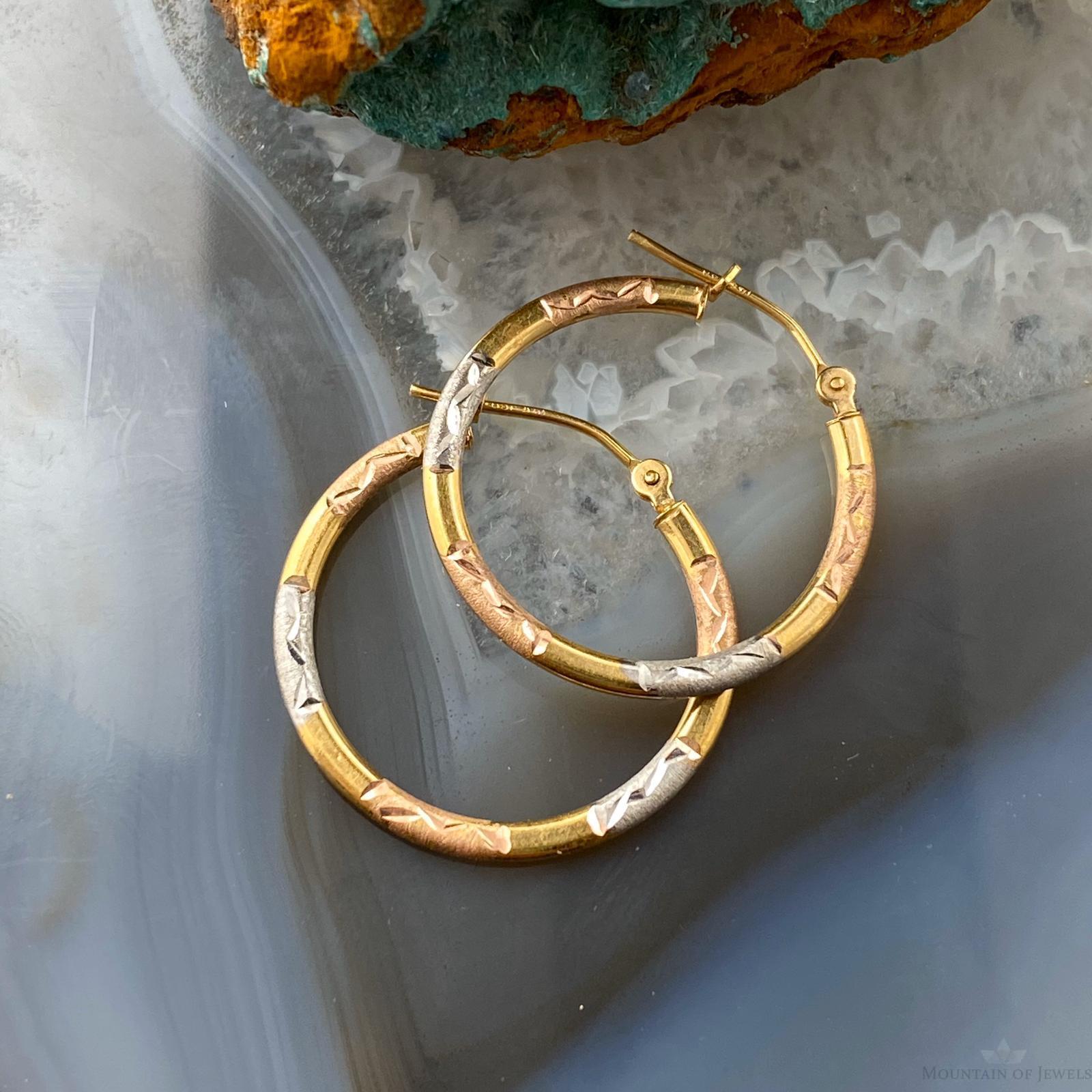 14K Tri Color Gold 3/4" Hoop Earrings For Women, 0.9 grams &1.23 mm eBay