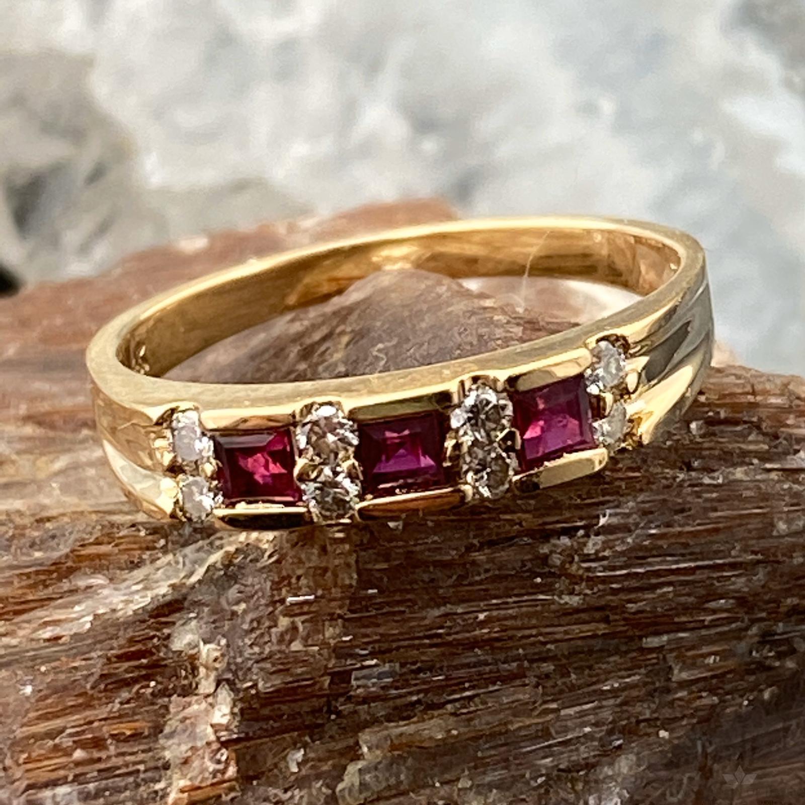 14K Yellow Gold Rubies and Diamonds Band Ring Size 6.25 For Bridal | eBay