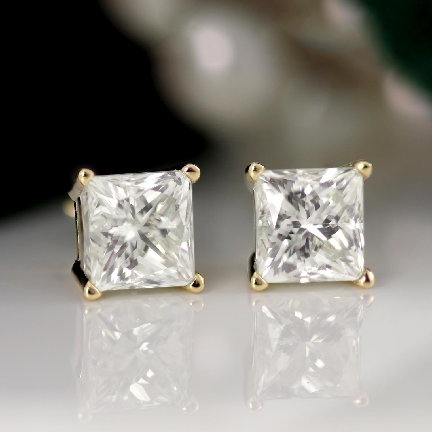 4 CARAT VVS2 D DIAMOND STUD EARRINGS PRINCESS SOLITAIRE 14K WHITE GOLD ...