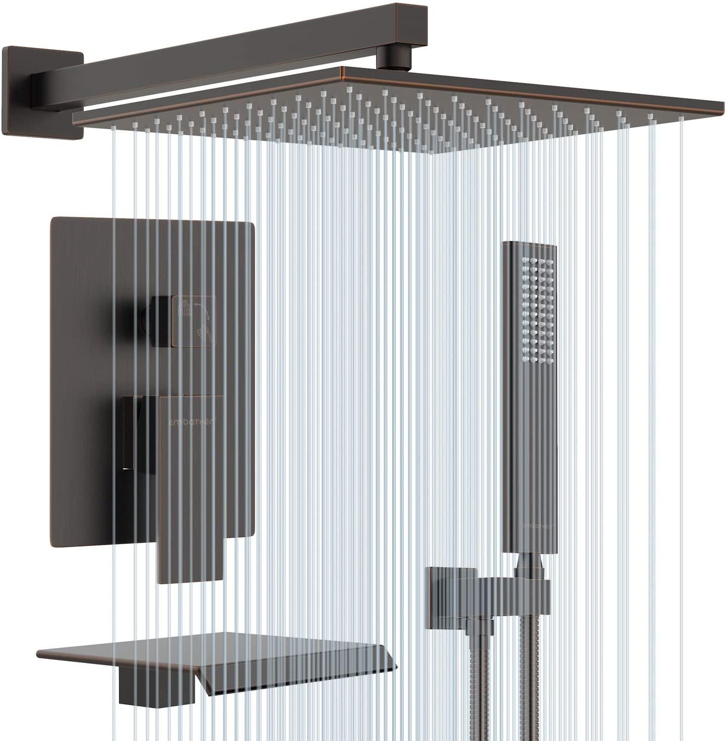 New EMBATHER Shower System with Waterfall Tub Spout12" Rain Tub Faucet