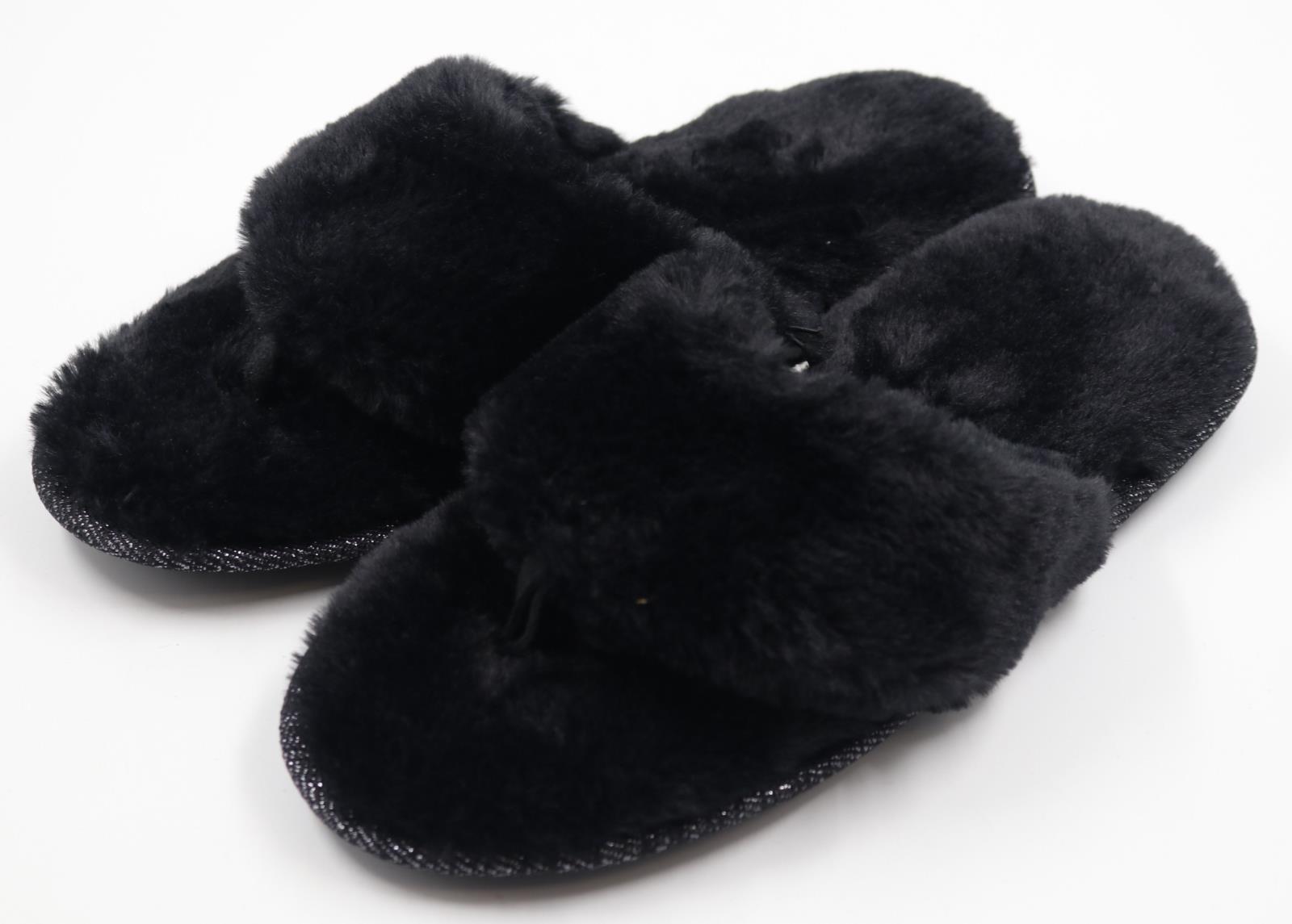Secret Treasures Womens Black Fuzzy Flip Flop Sleepwear Slippers Shoes