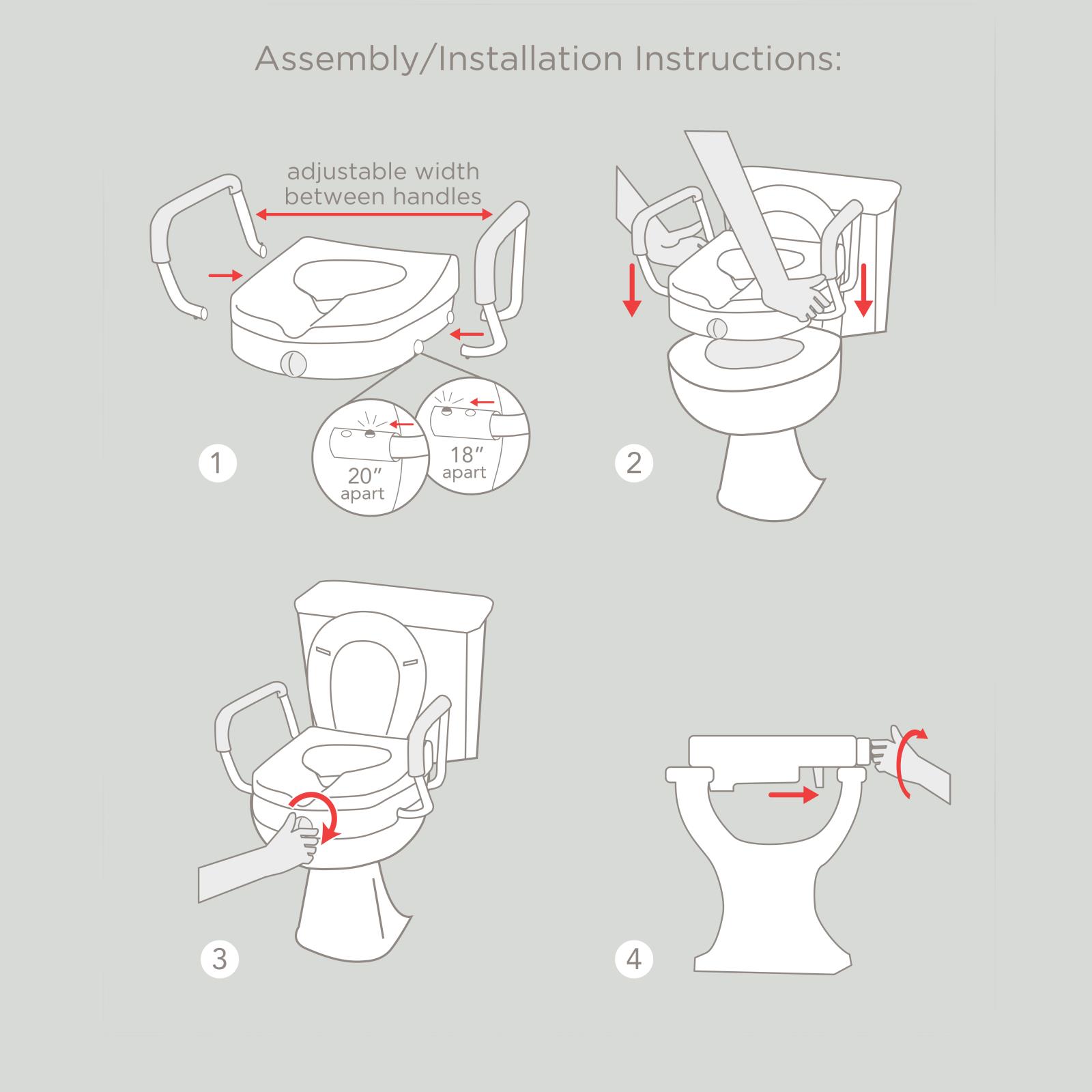 Equate Adjustable Locking Raised Toilet Seat with Handels White