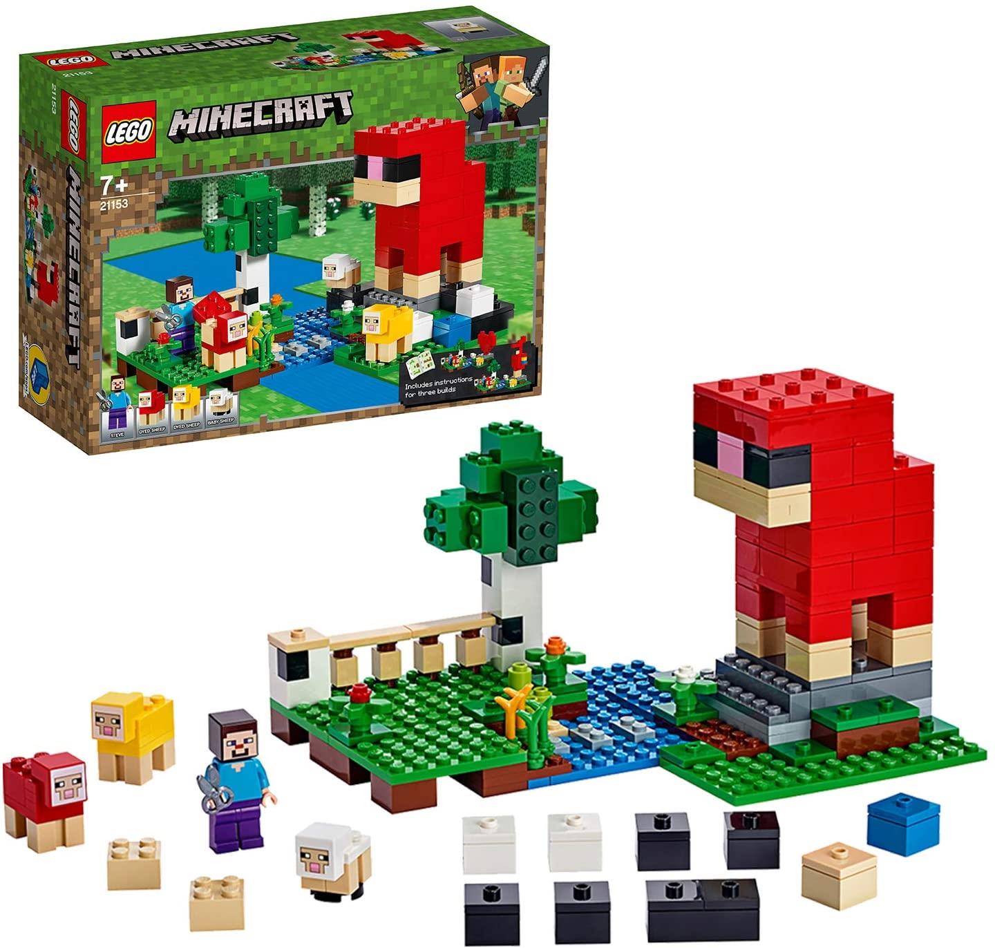 lego minecraft the wool farm building set with toy sheep and steve minifigure 21153