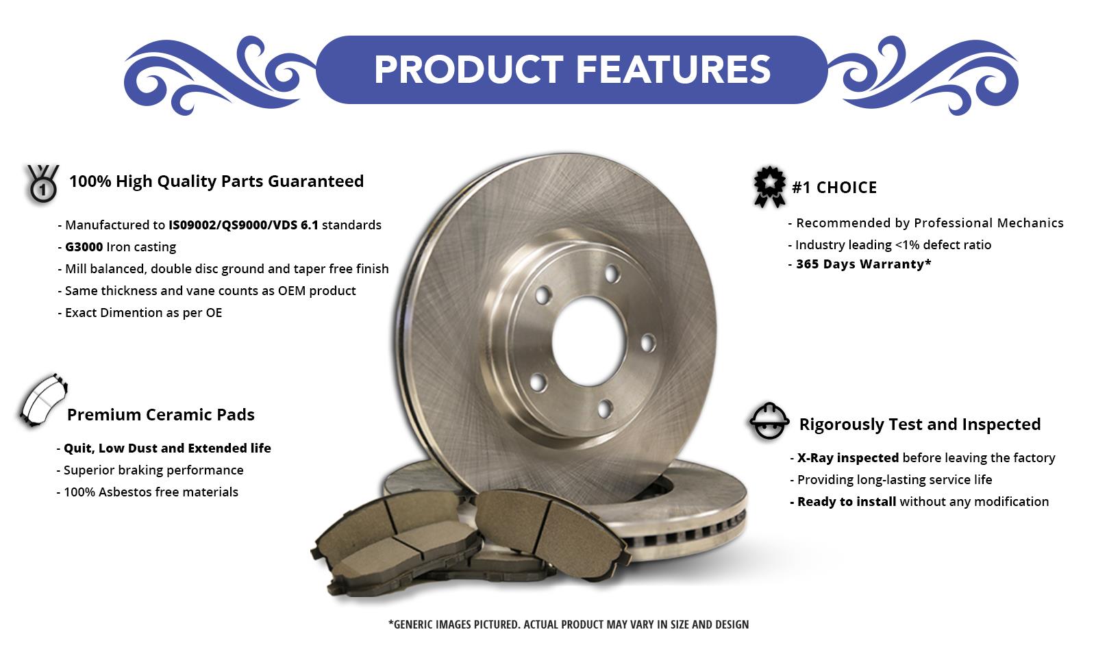 4 Disc Brake Rotors Premium OEM Replac. Front+Rear Kit 8 Ceramic Brake Pads