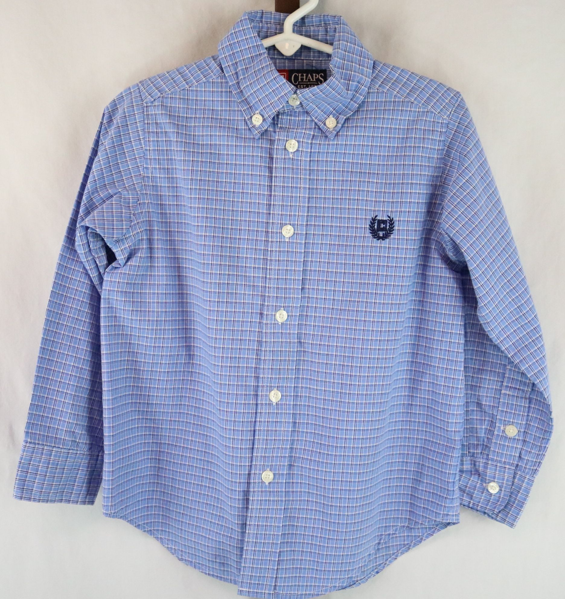 CHAPS Toddler Boy's Light Blue Plaid Button-Up Shirt Casual Dress Size ...