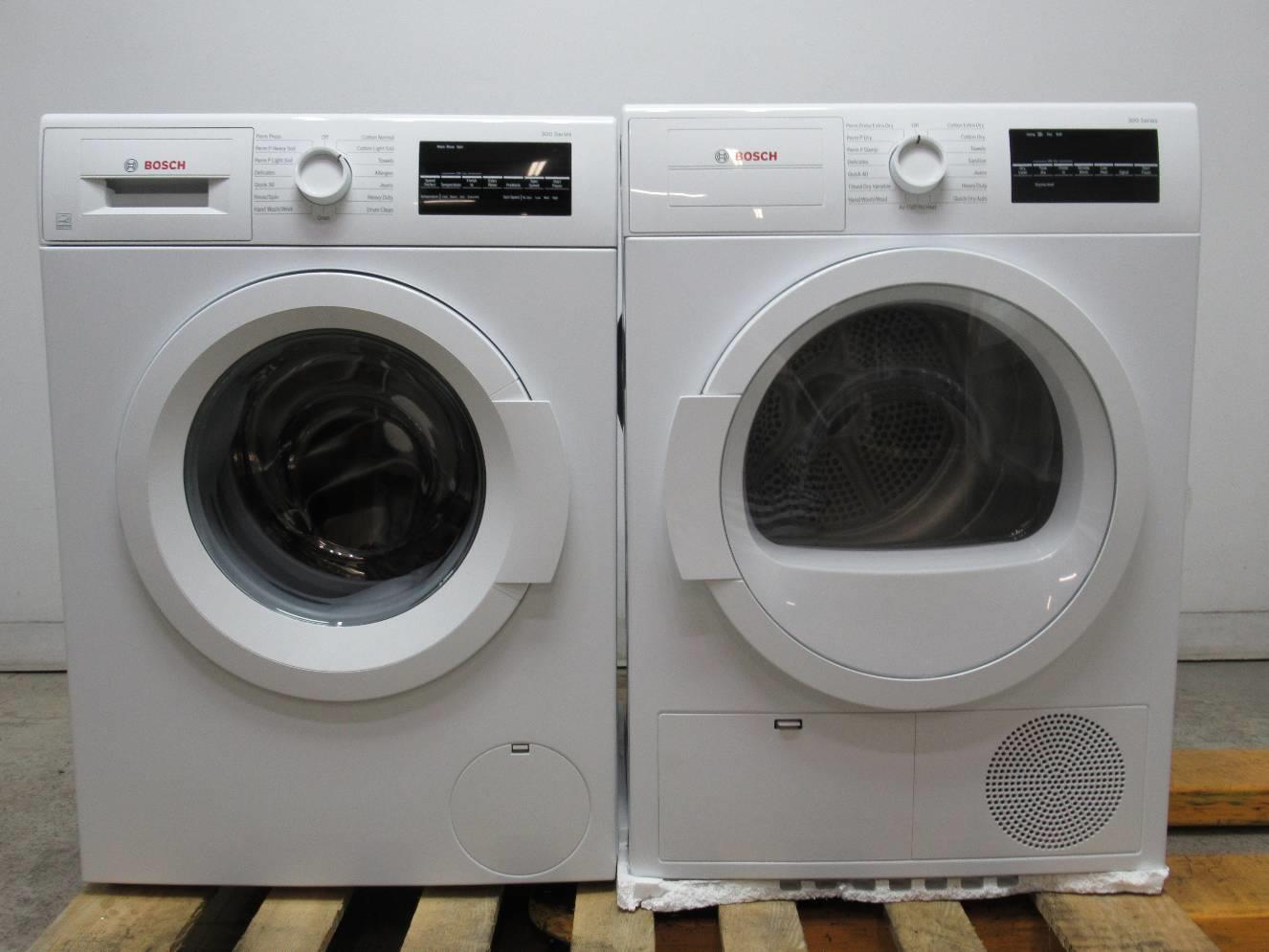 Bosch 300 Series WHT Front Load Washer + Dryer White WAT28400UC