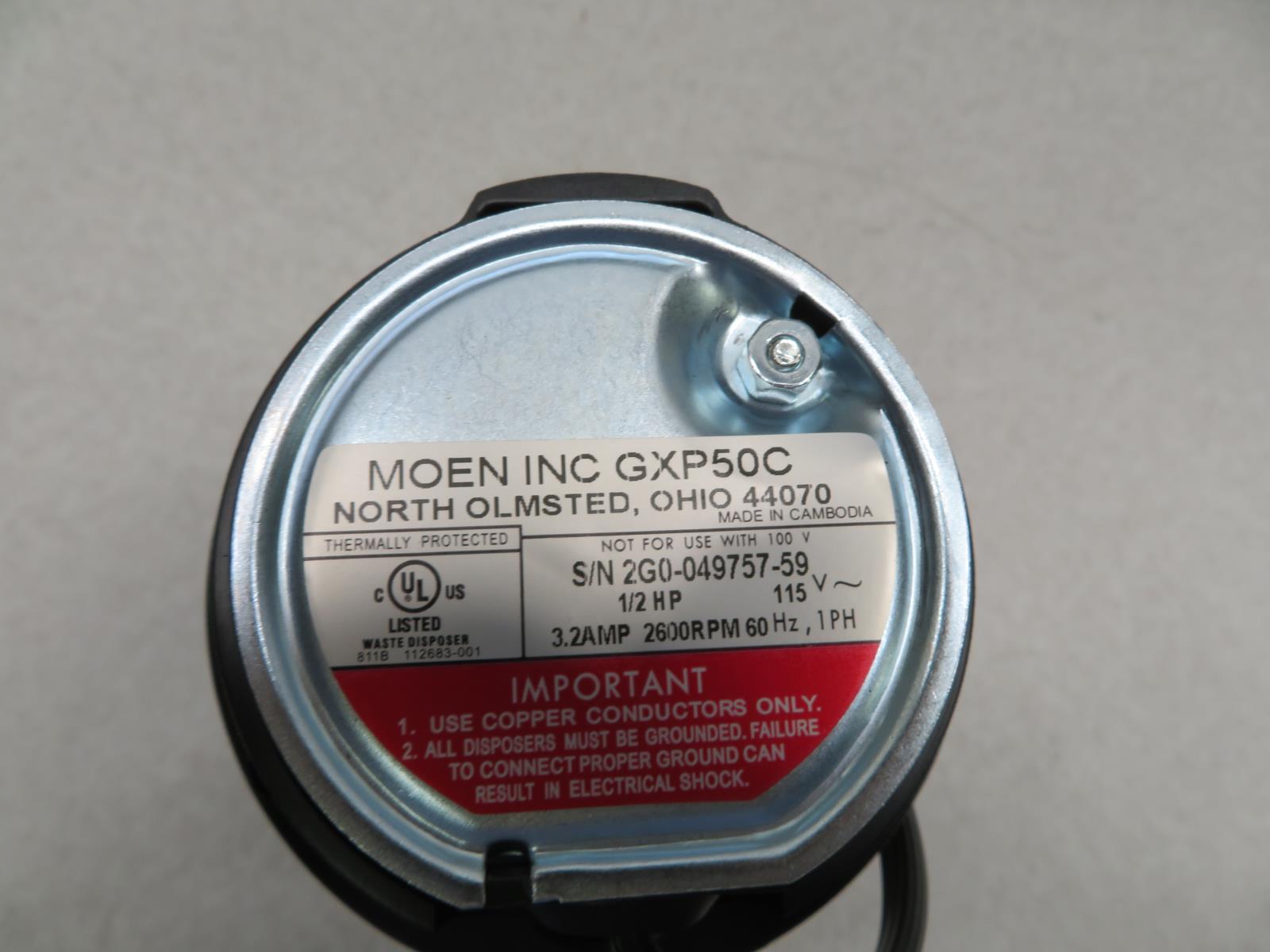 Moen GXP50C GX Pro 1/2 HP Continuous Garbage Disposal w/Vortex Motor & Powercord 26508261804 eBay