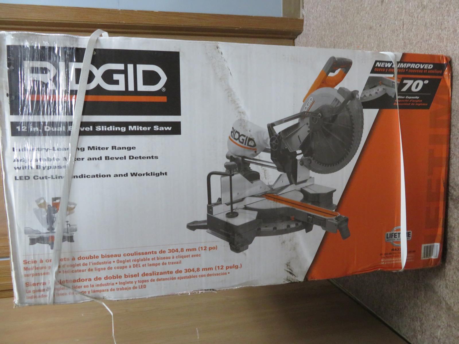 RIDGID 15 Amp Corded 12" Dual Bevel Sliding Miter Saw w/70° Miter