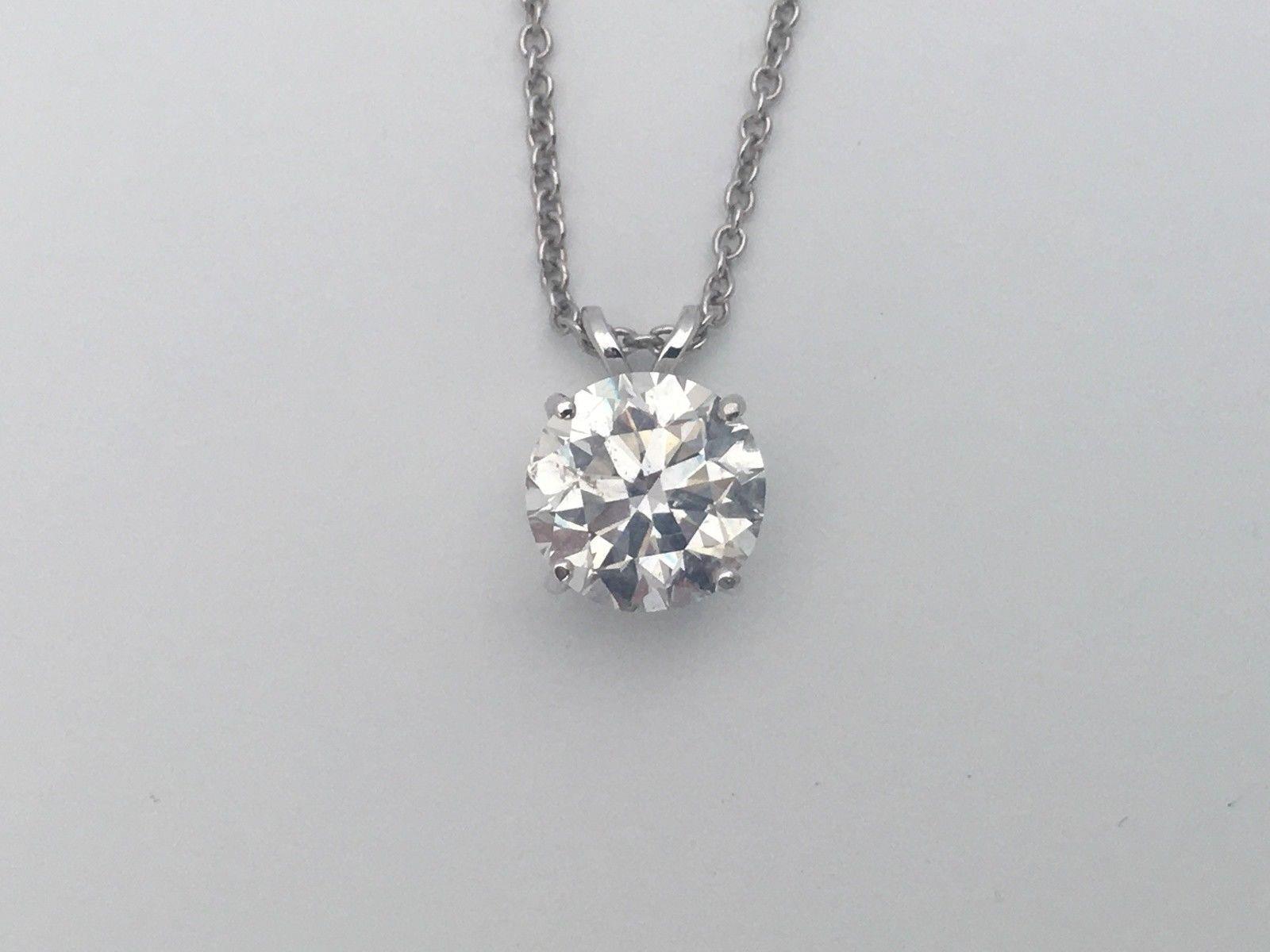 DIAMOND SOLITAIRE PENDANT NECKLACE 1 Carat ROUND CUT D SI1 14K WHITE