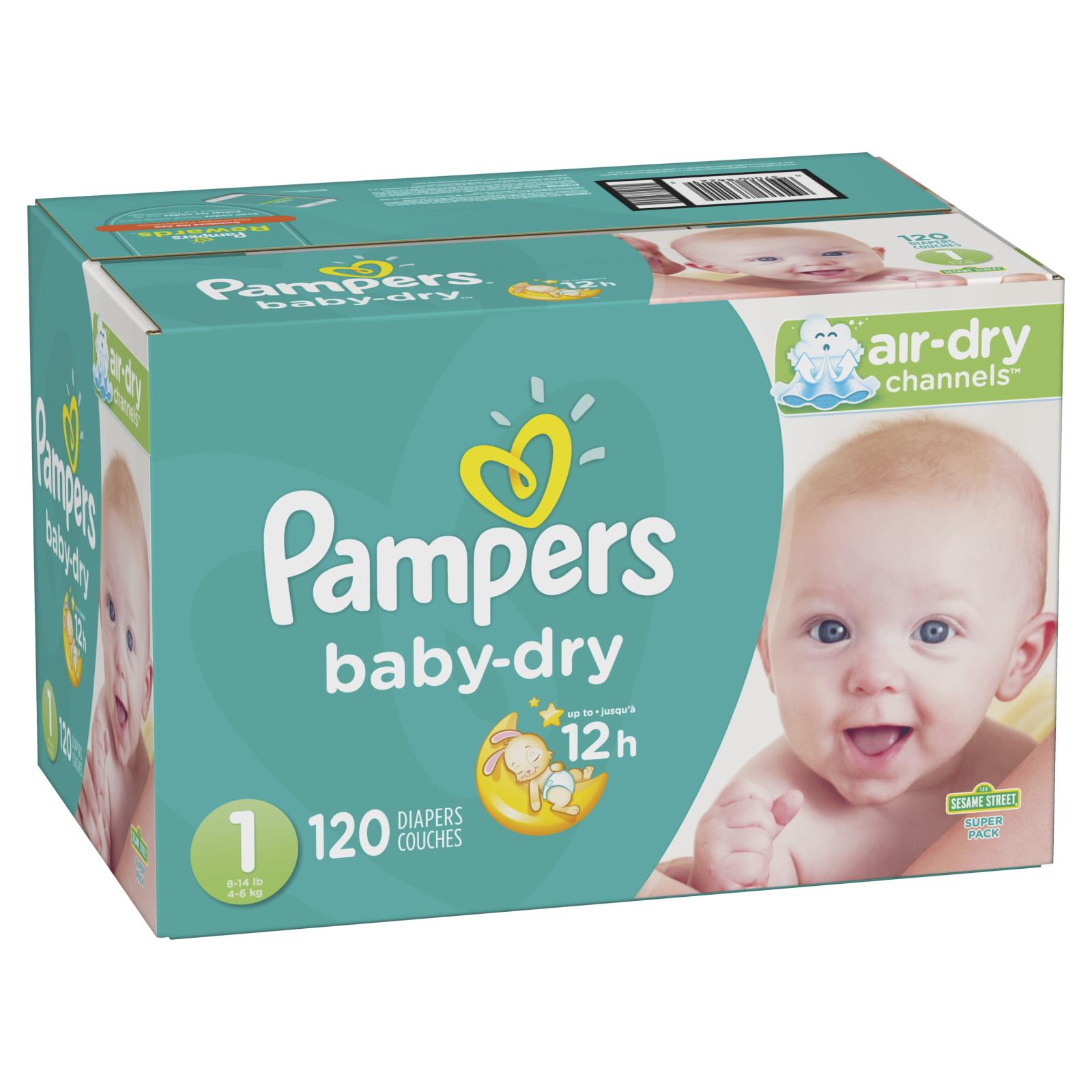 Pampers Baby-Dry Disposable Diapers Size 1 8-14 lb Sesame Street 120 ...