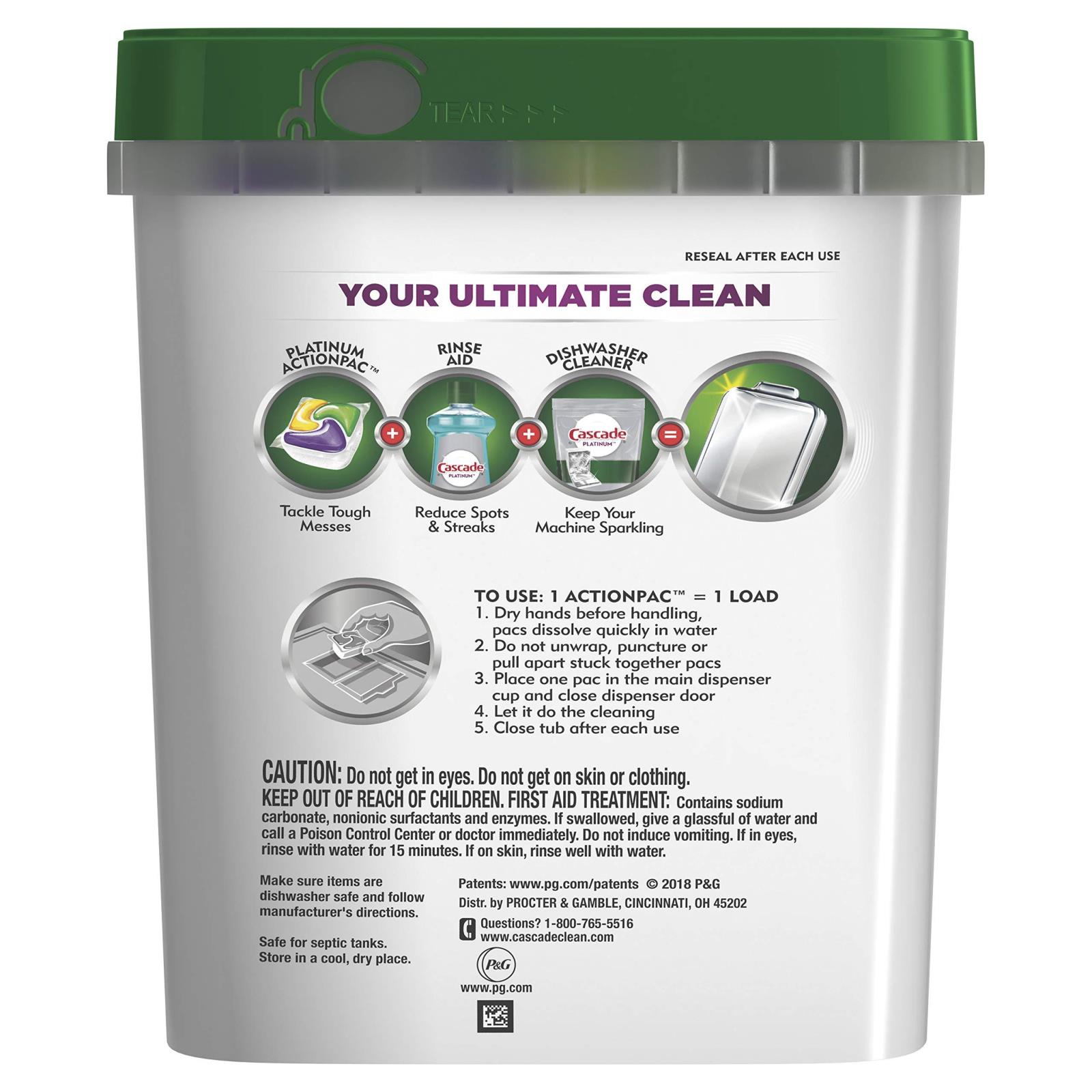 Cascade Platinum Plus+ ActionPacs Dishwasher Detergent Lemon Scent 70 Count 37000785118 eBay