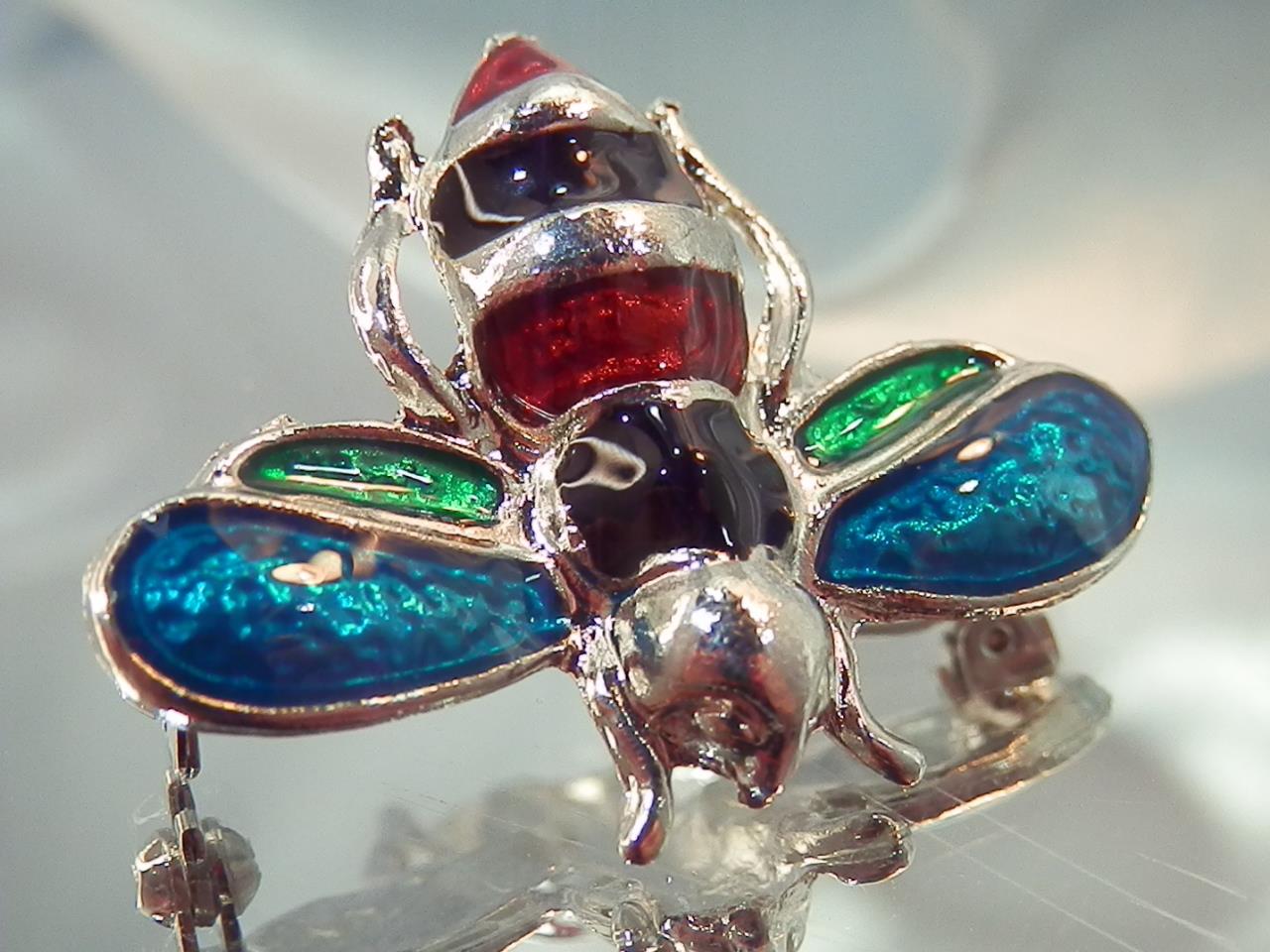 XX Fun Silver Tone Sparkly Enamel Fly Bug Cute Cute Vintage