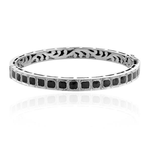 925 Silver Natural 4.16ct Black Diamond Bracelet Bangle 18k Yellow Gold