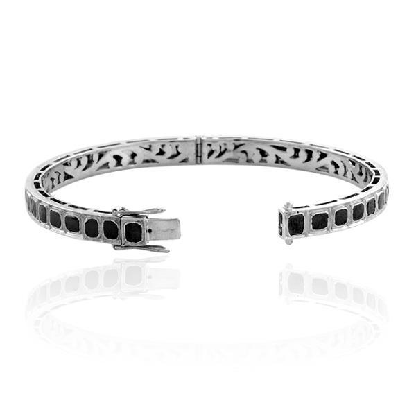 925 Silver Natural 4.16ct Black Diamond Bracelet Bangle 18k Yellow Gold