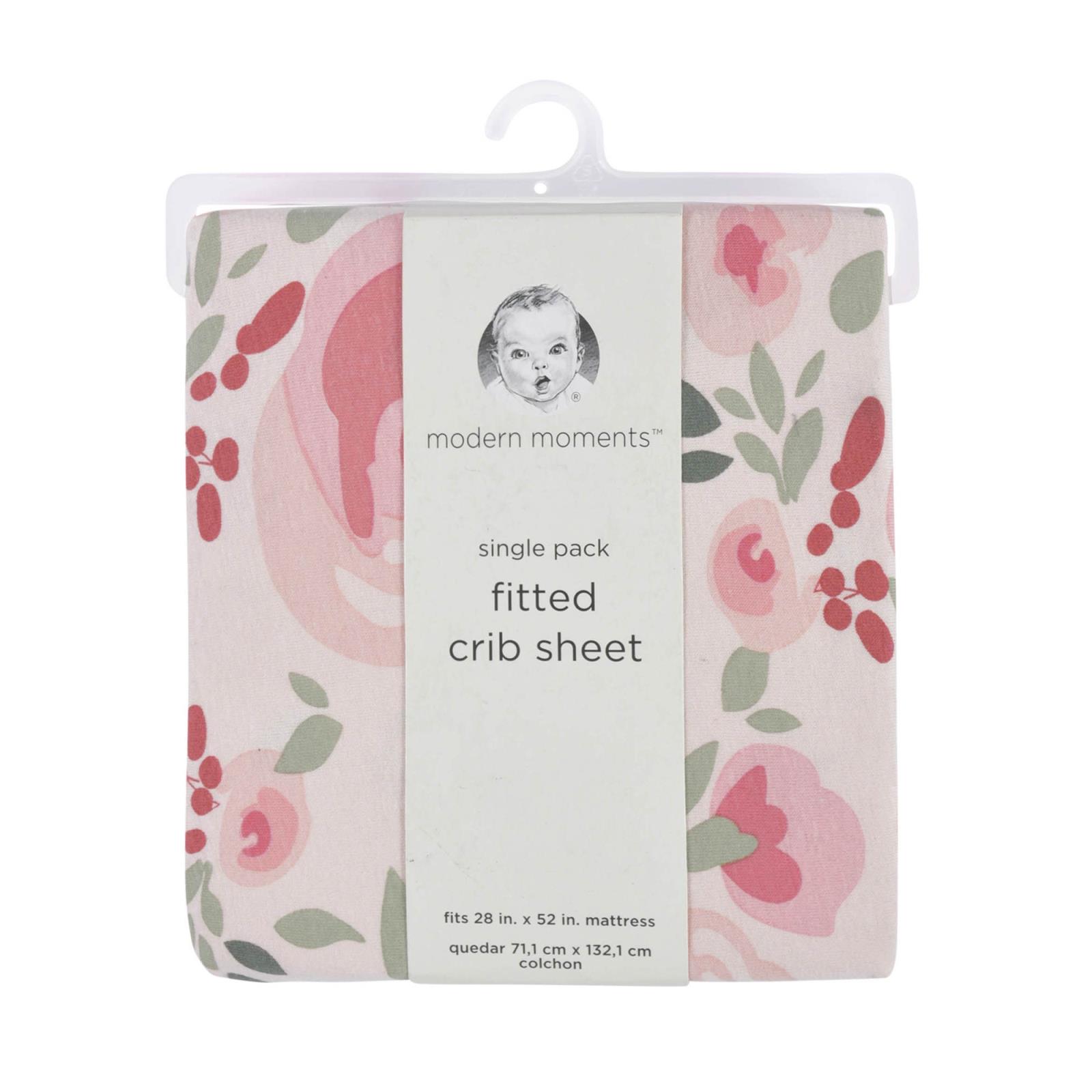 Modern Moments by Gerber Baby Toddler Ultra Soft Fitted Crib Sheet Pink Roses - Picture 2 of 5